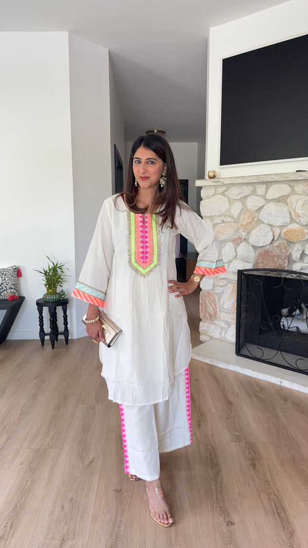 Neon ivory co-ord set with flared sleeves