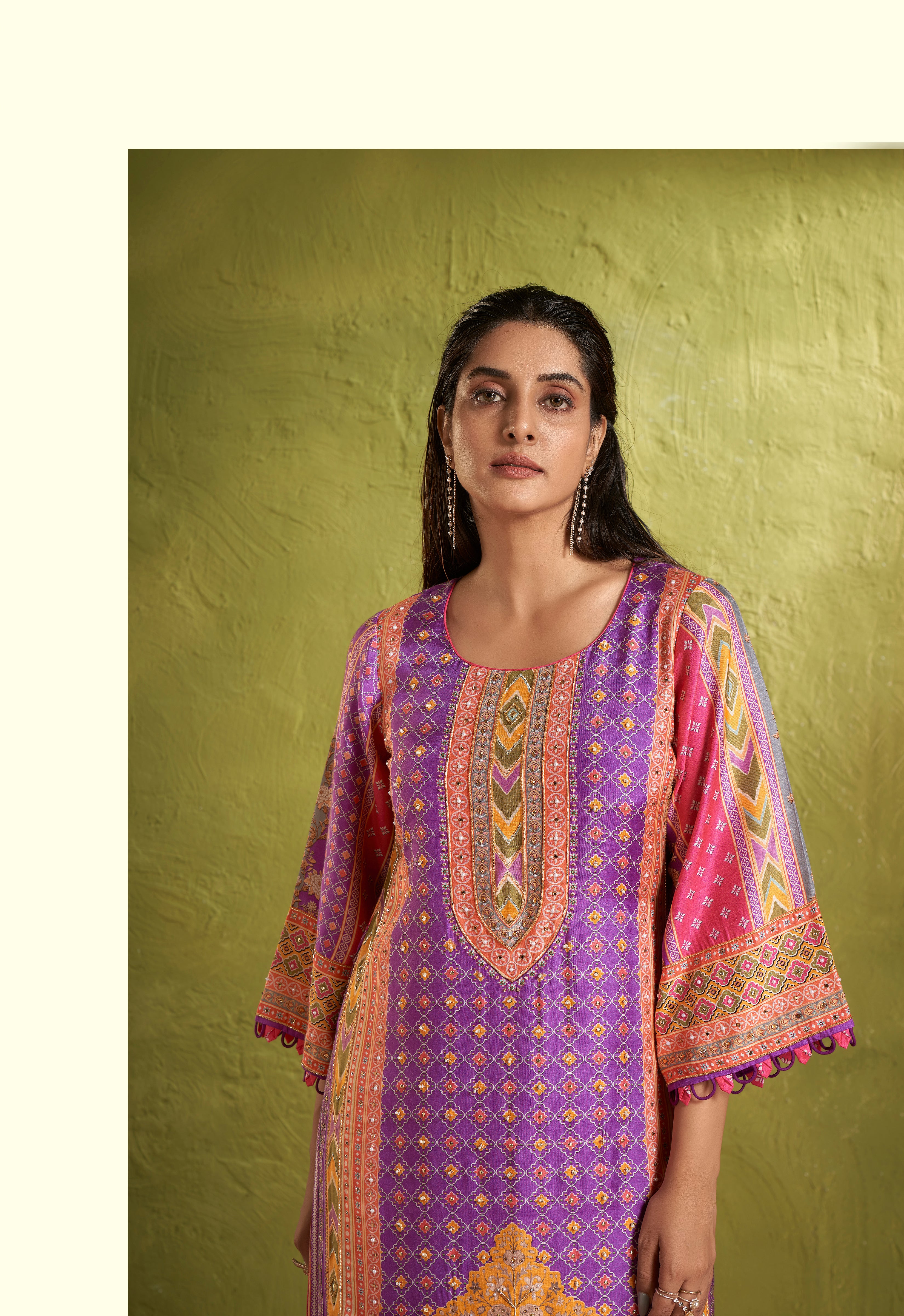 Purple multicolor kurta set with printed dupatta