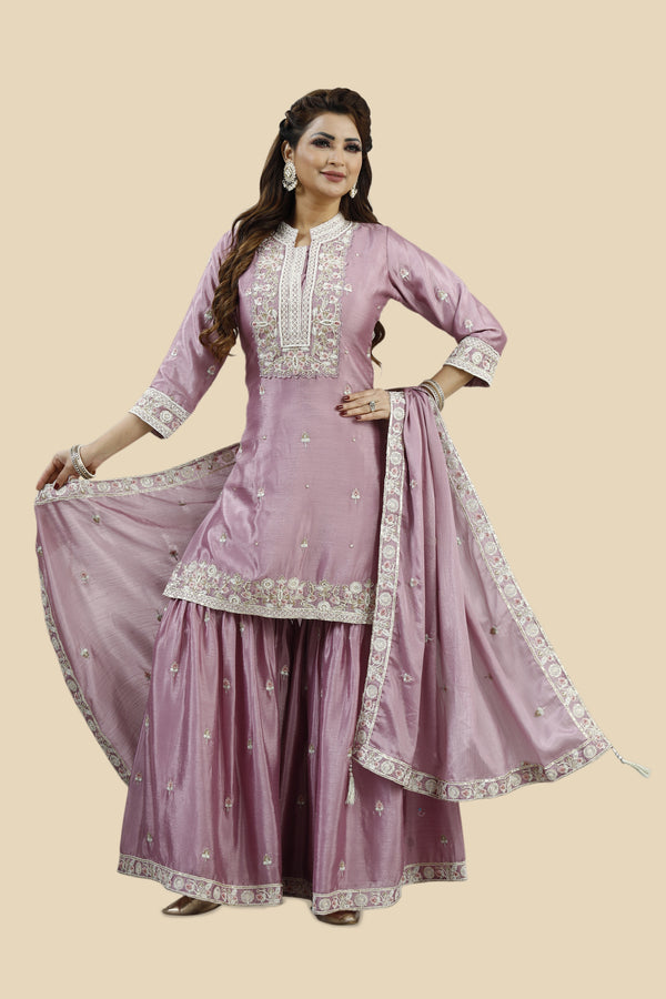 Lilac collared kurta and sharara set