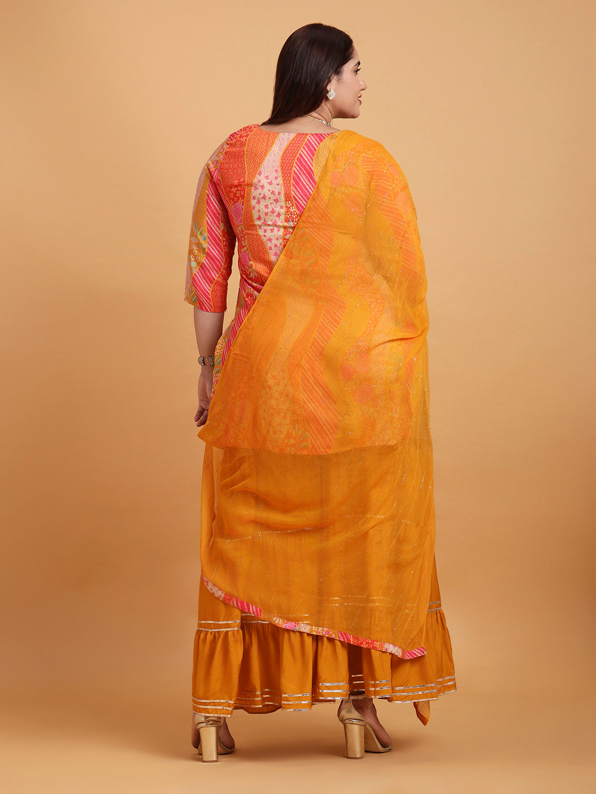 Orange and pink floral printed sharara set