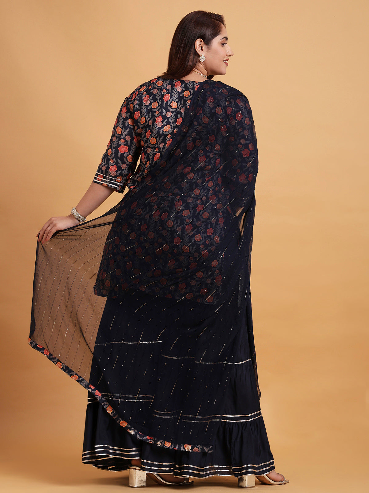 Navy blue floral printed sharara set