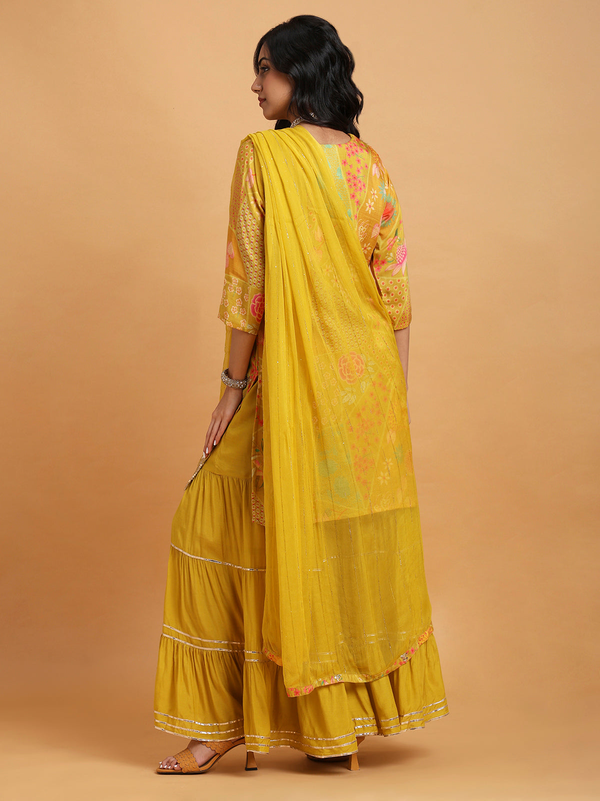 Mustard yellow floral printed sharara set