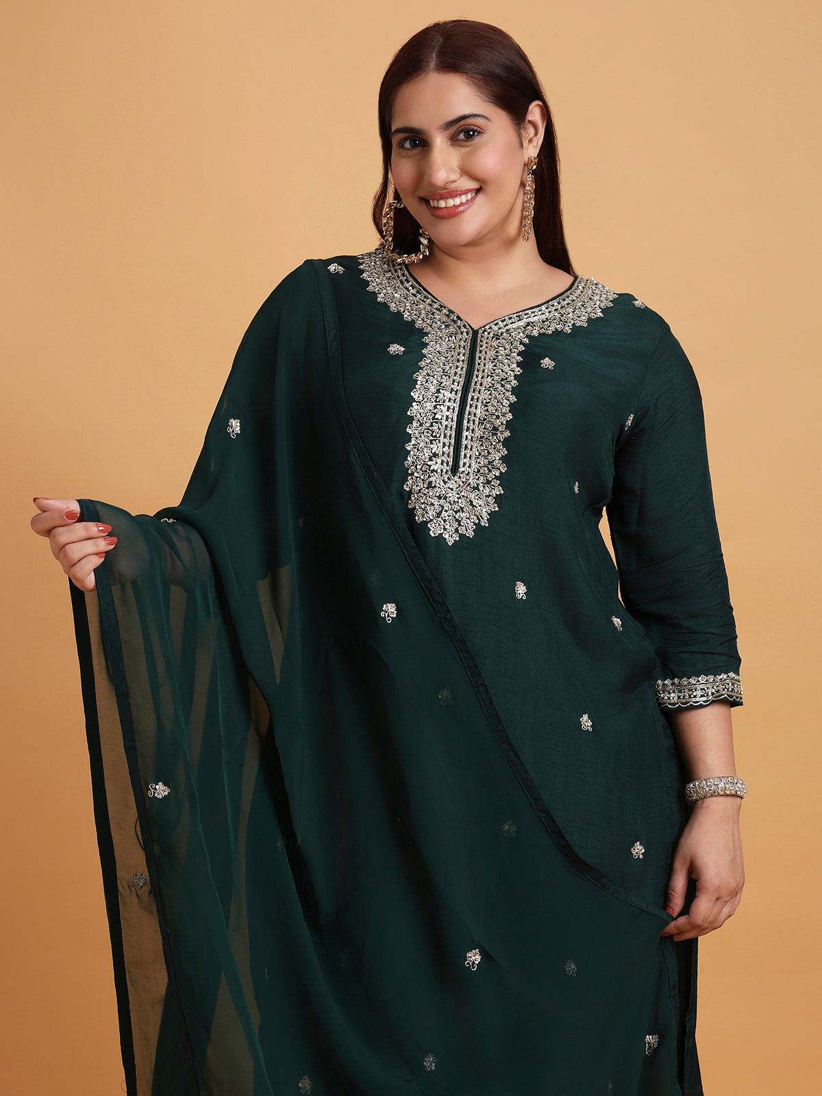 Dark green kurta set