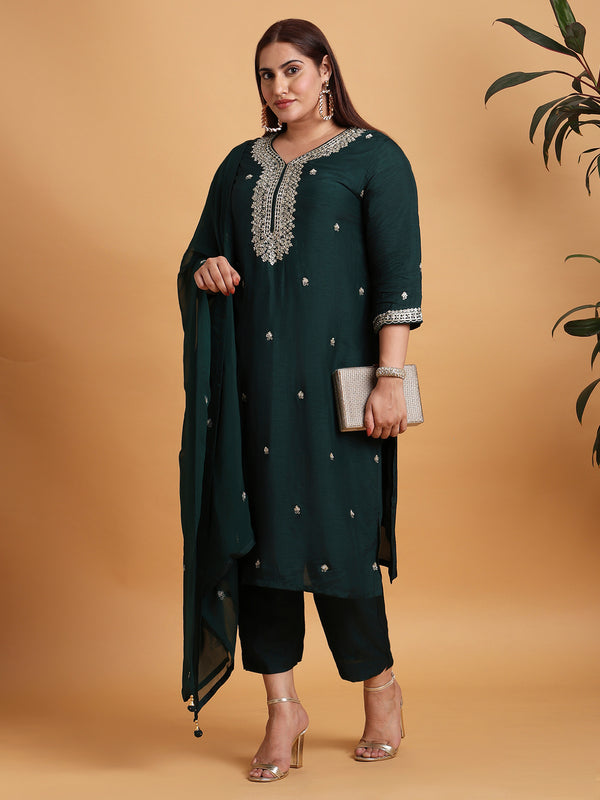 Dark green kurta set