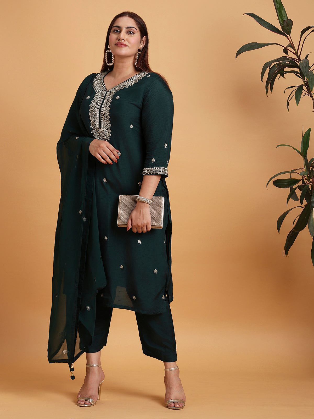 Dark green kurta set