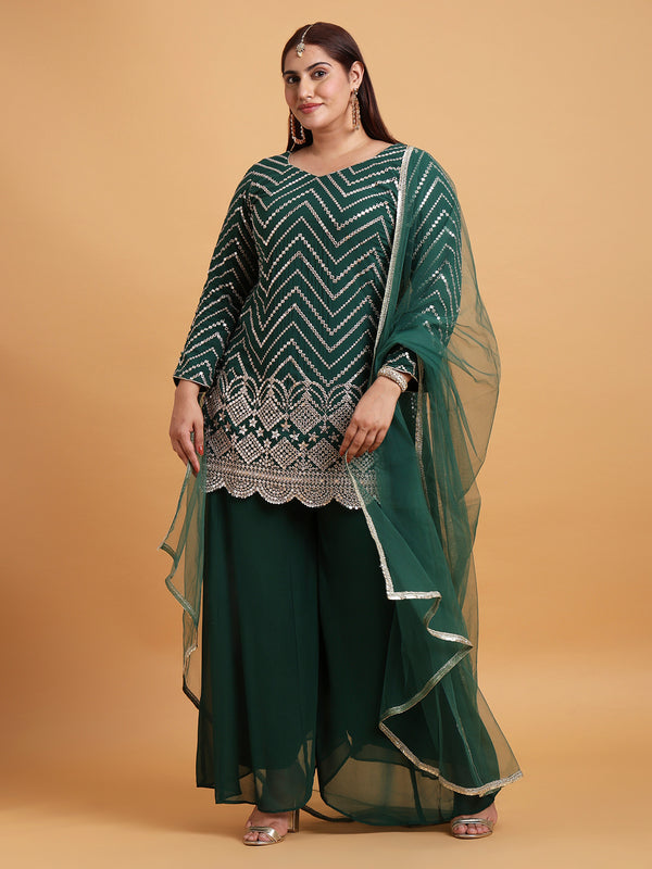 Dark green mirror kurta and palazzo set