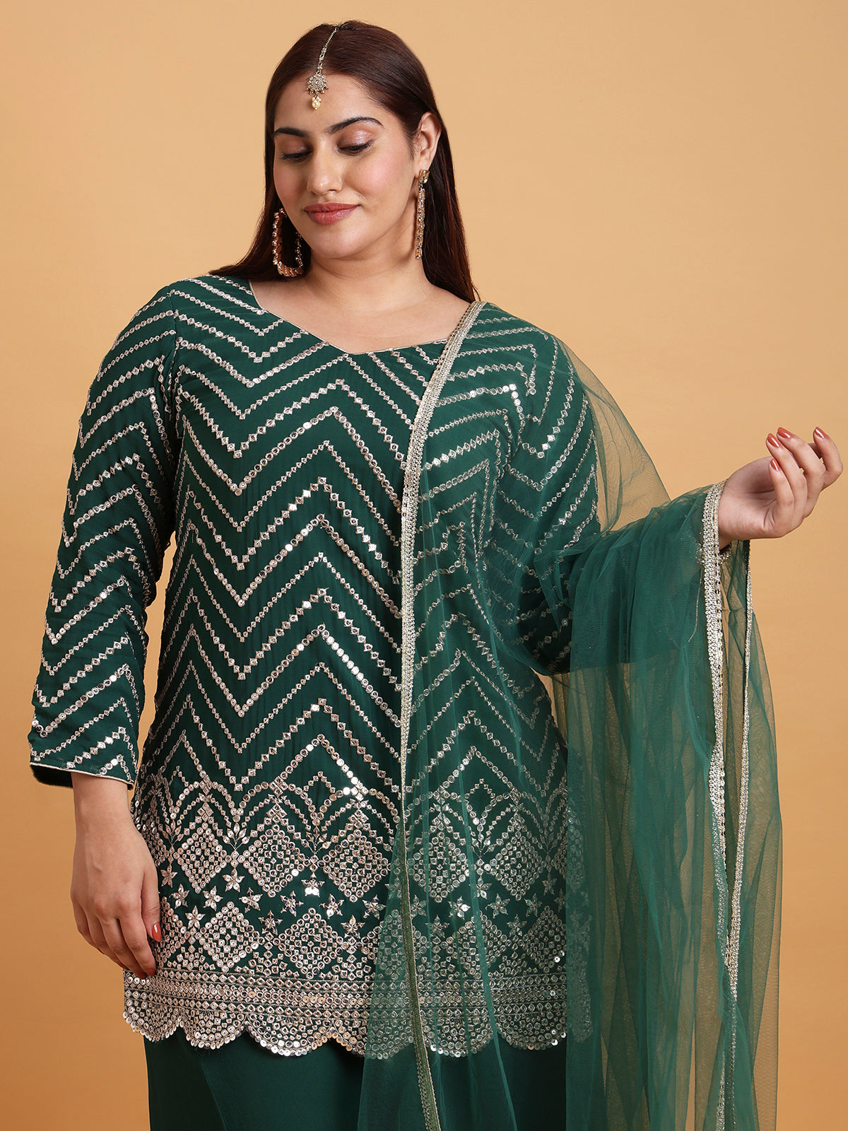 Dark green mirror kurta and palazzo set