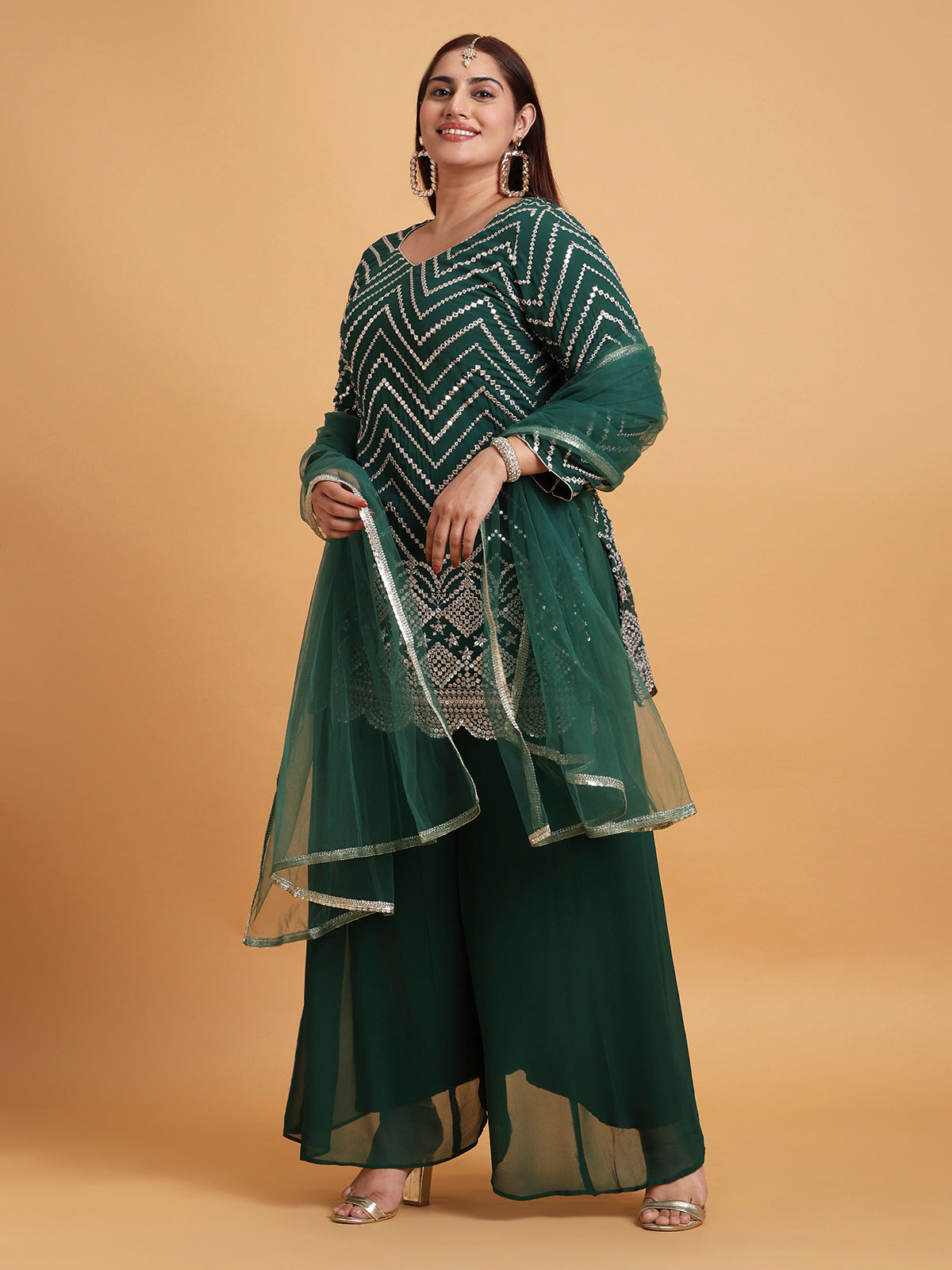 Dark green mirror kurta and palazzo set