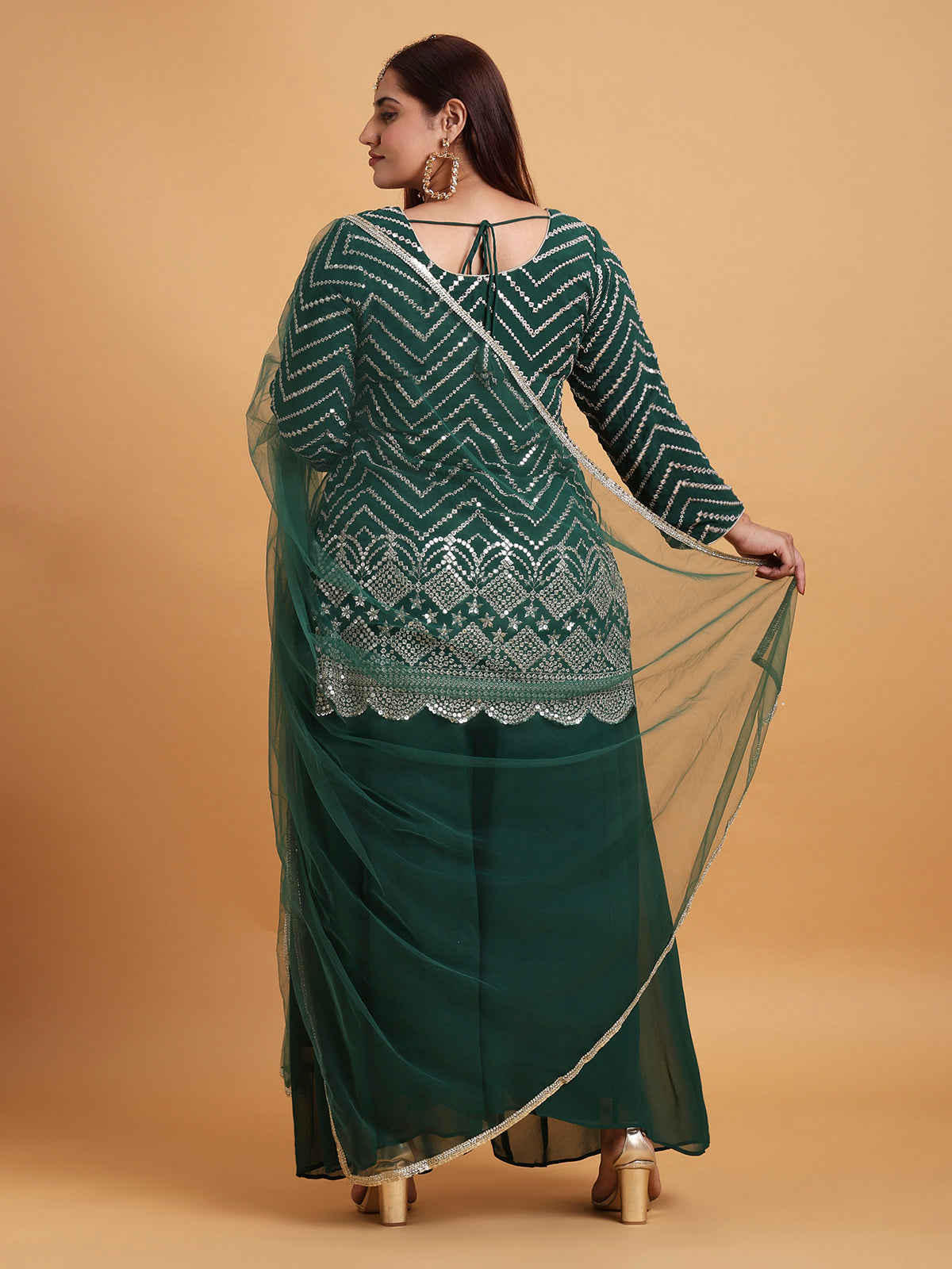 Dark green mirror kurta and palazzo set