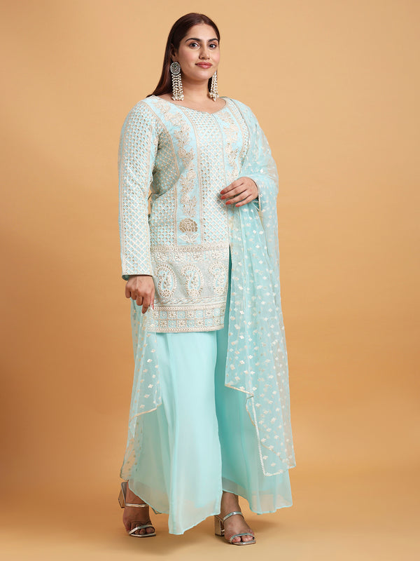 Turquoise blue paisely kurta and palazzo set