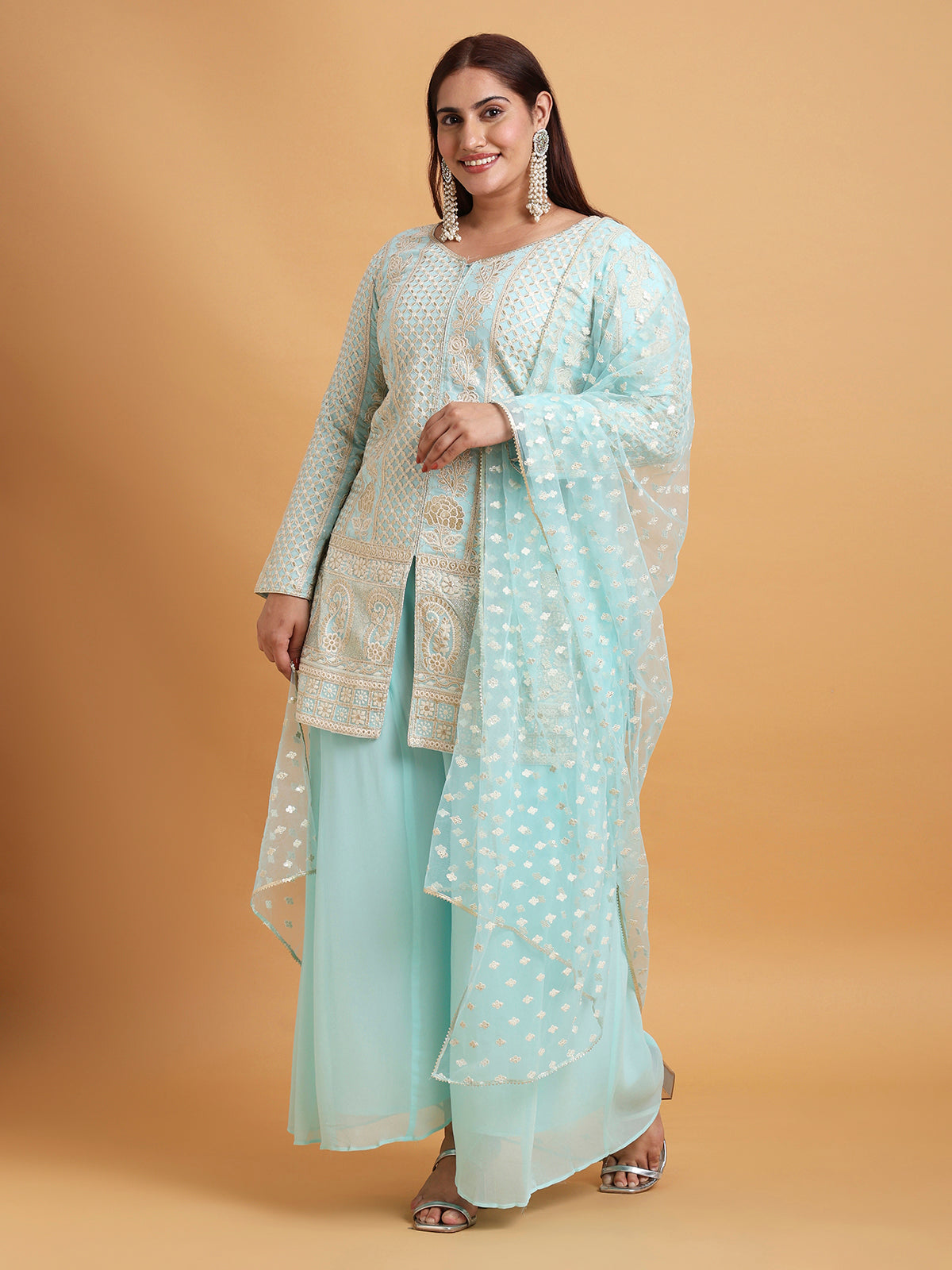 Turquoise blue paisely kurta and palazzo set