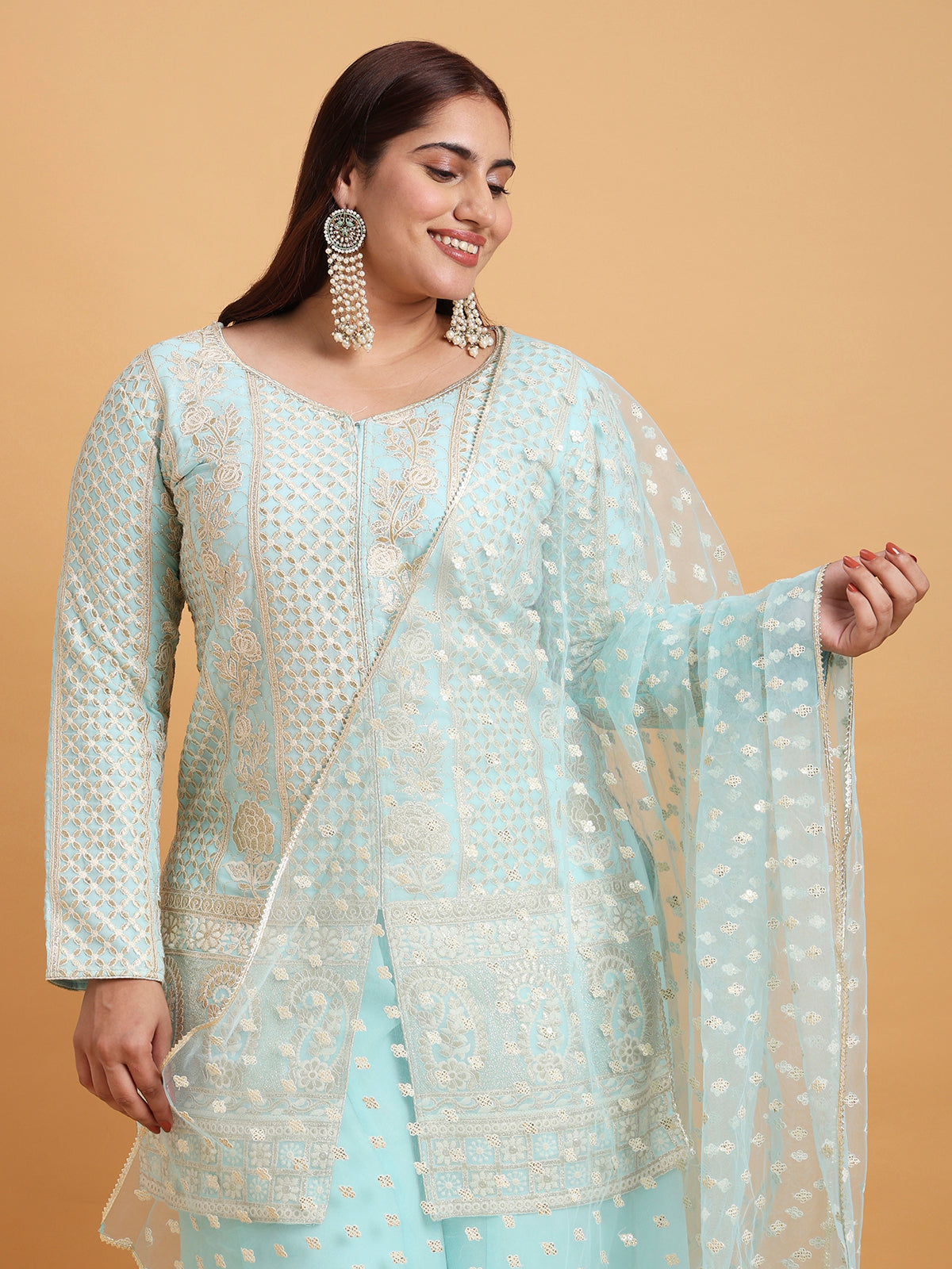 Turquoise blue paisely kurta and palazzo set