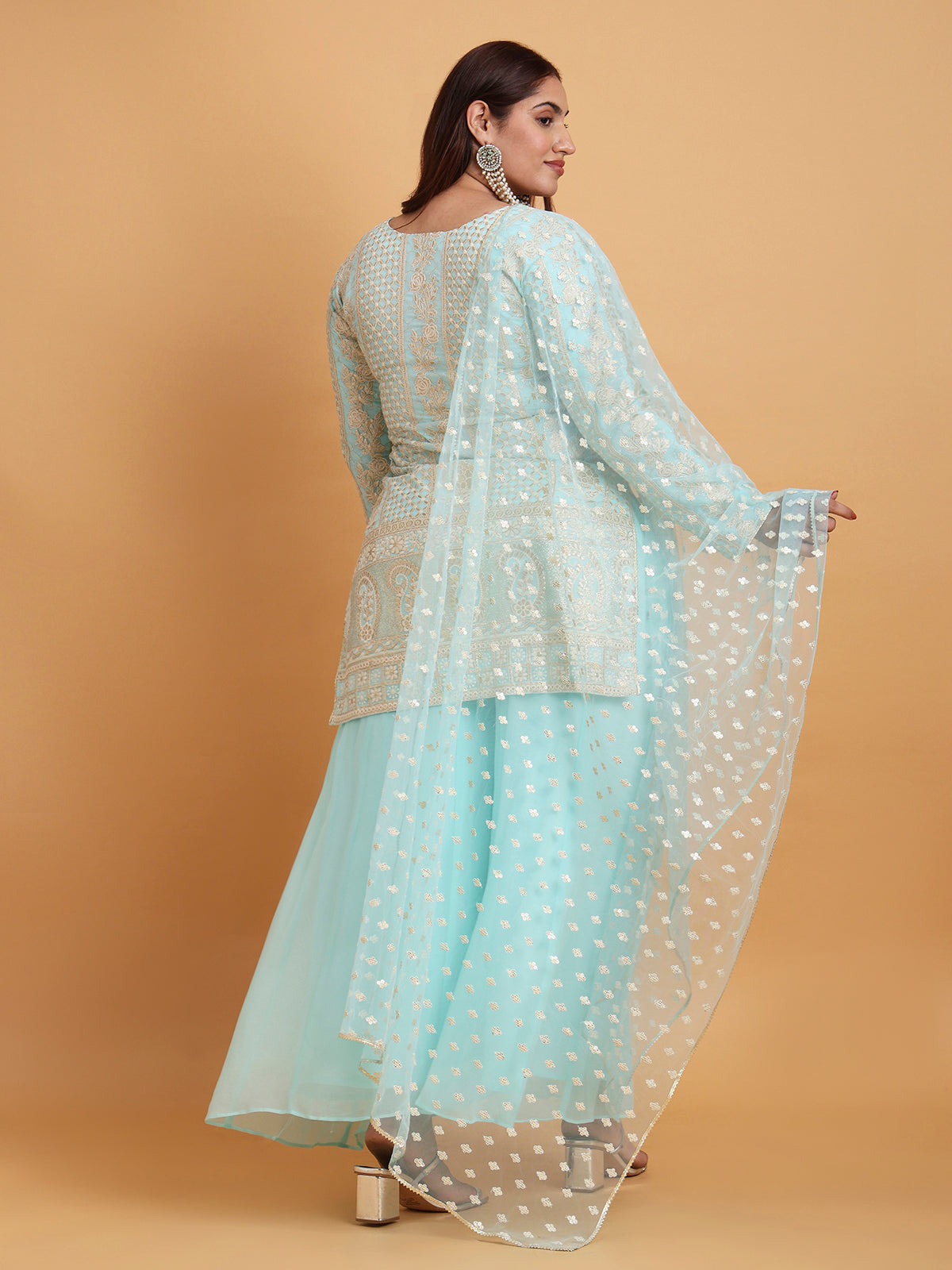 Turquoise blue paisely kurta and palazzo set