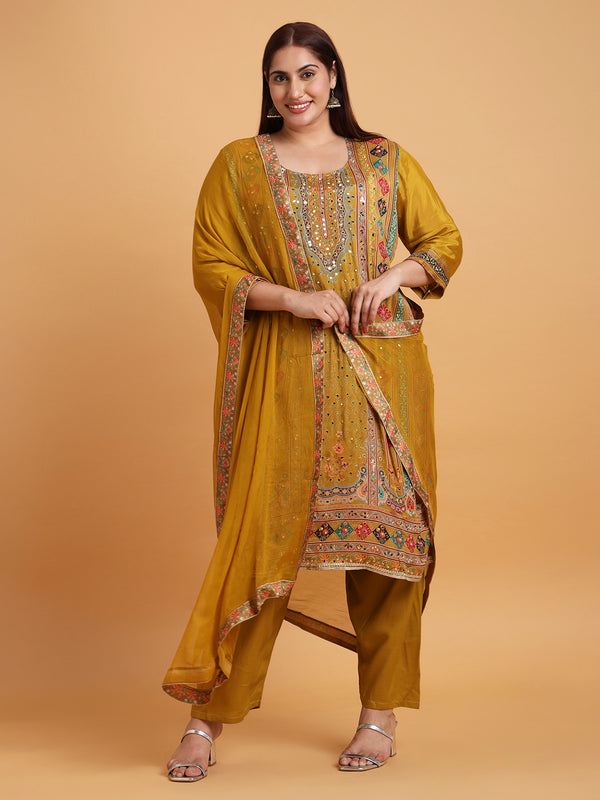 Golden yellow printed kurta set