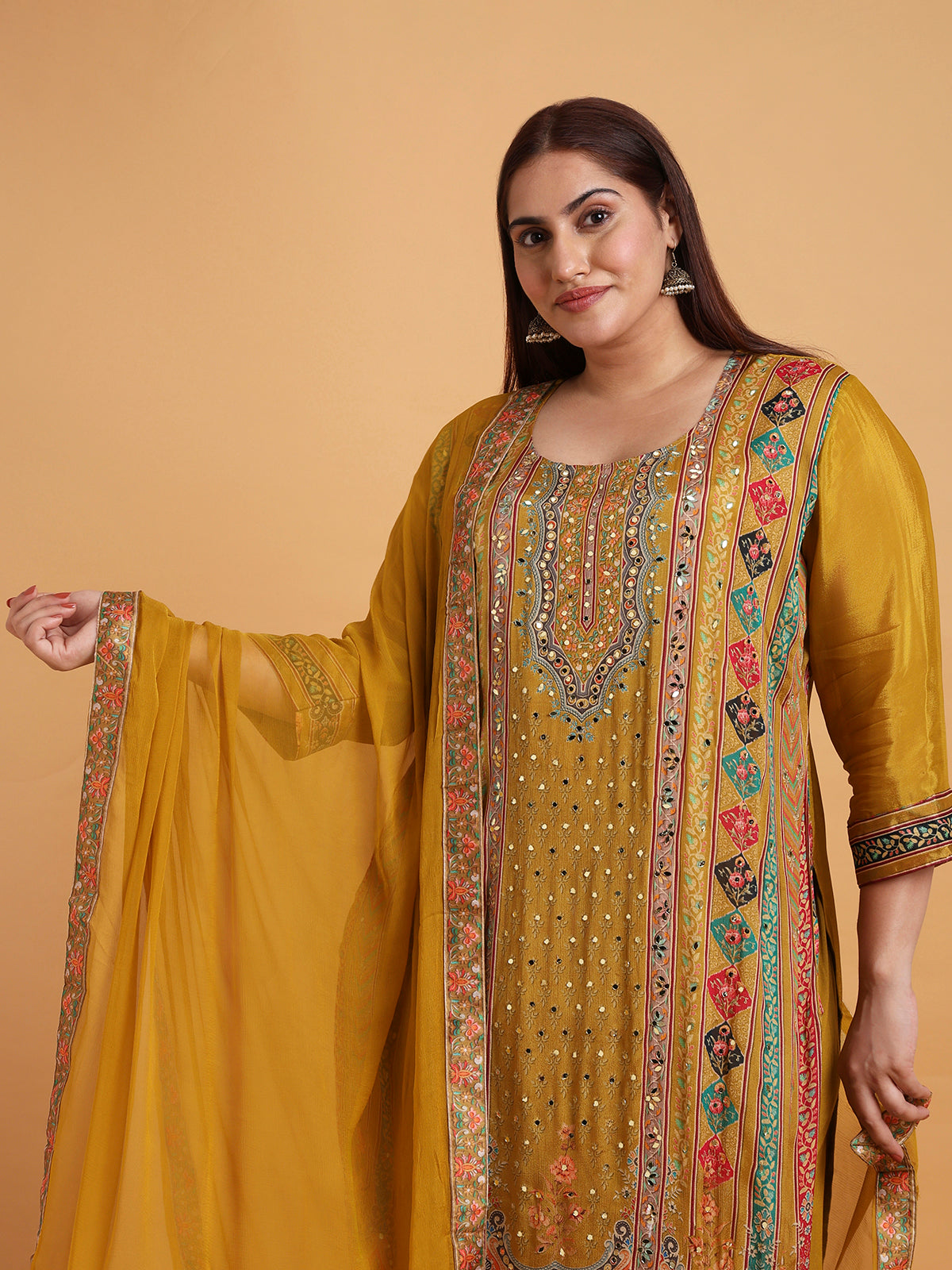 Golden yellow printed kurta set