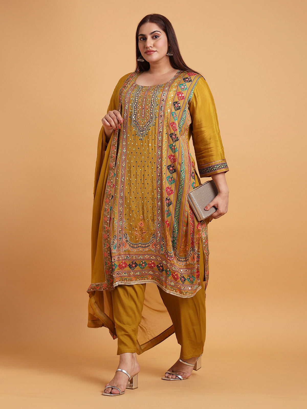 Golden yellow printed kurta set