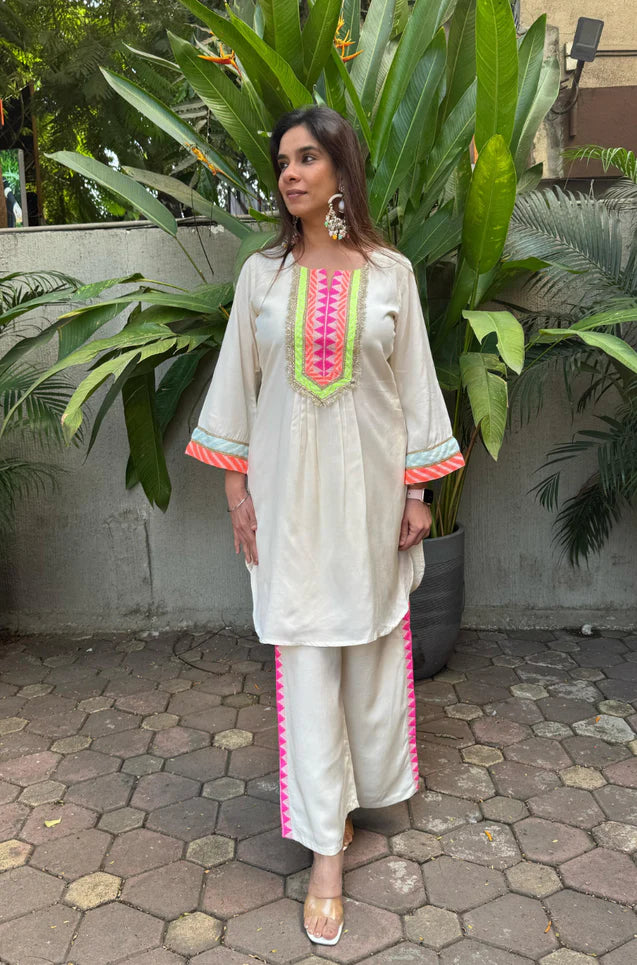 Neon ivory co-ord set with flared sleeves