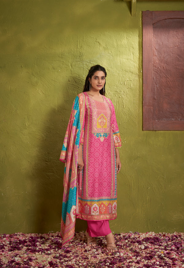 Pink multicolor kurta set with printed dupatta