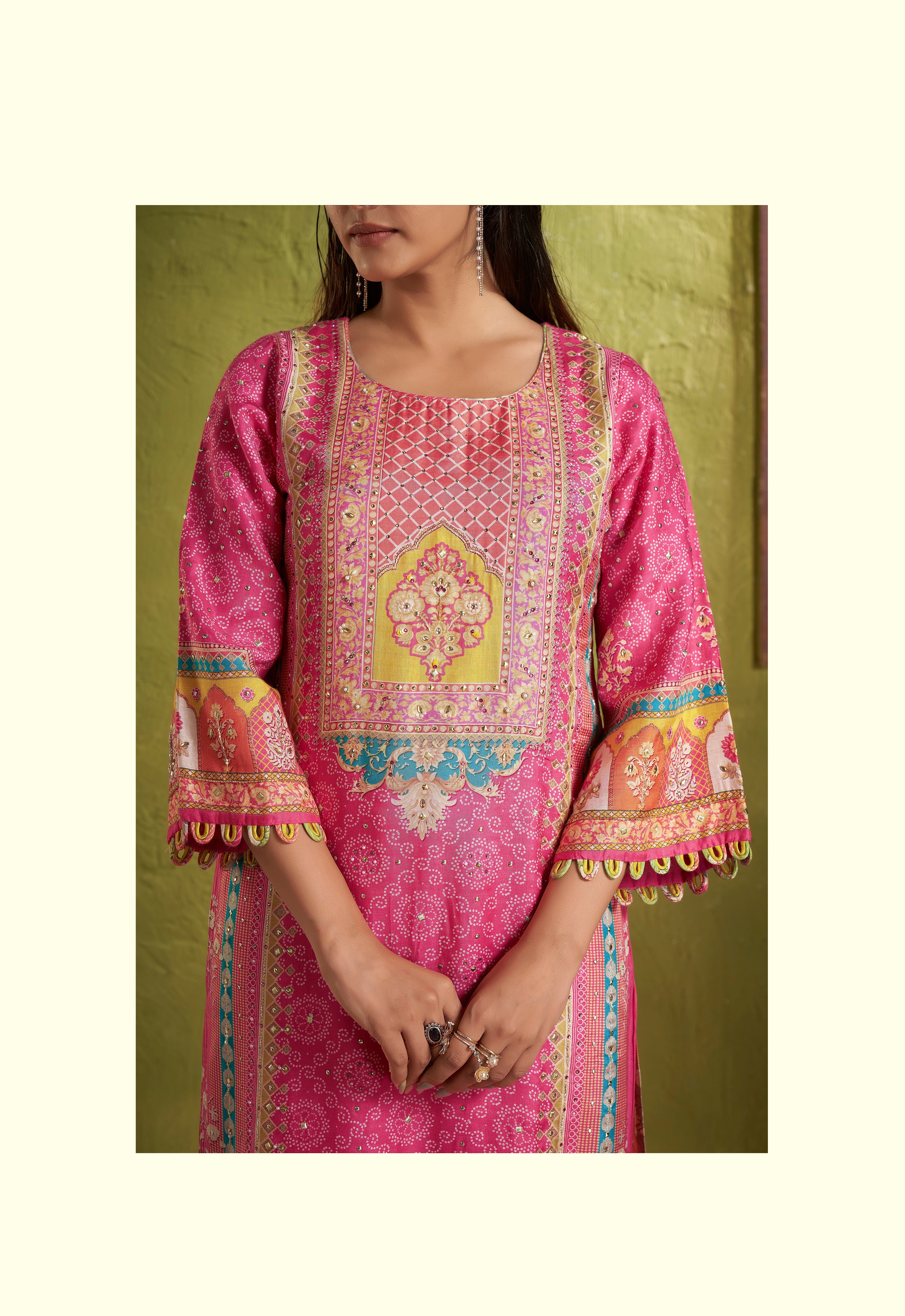 Pink multicolor kurta set with printed dupatta