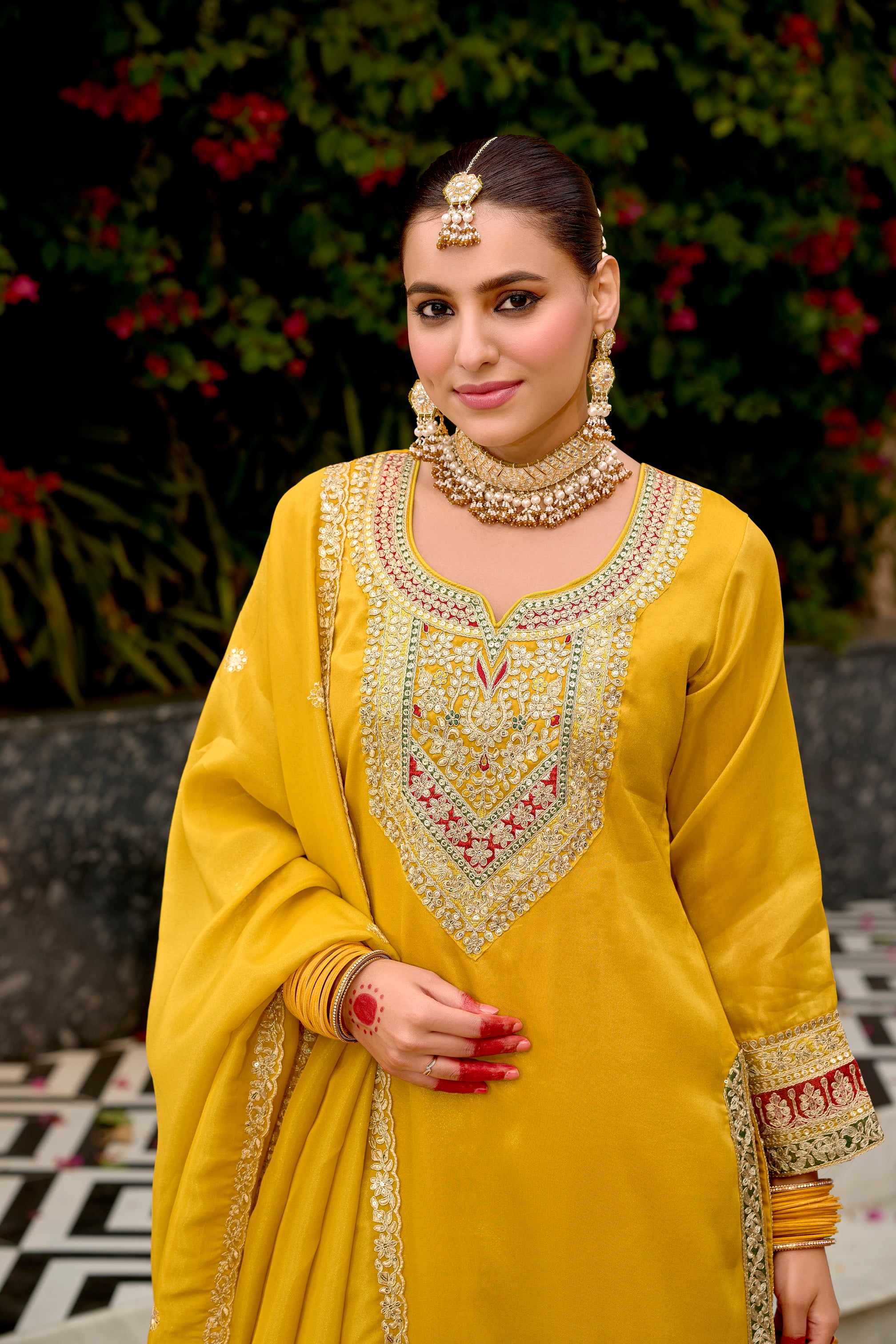 Mustard yellow kurta and dhoti set wih dupatta