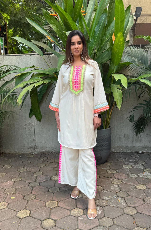Neon ivory co-ord set with flared sleeves