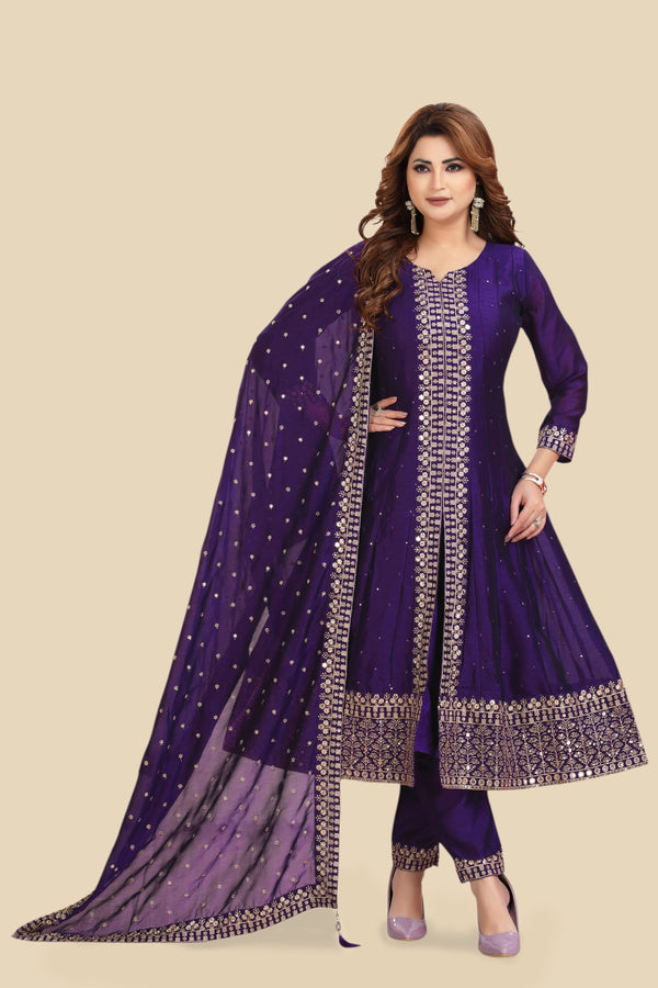 Royal purple with gold anarkali kurta set