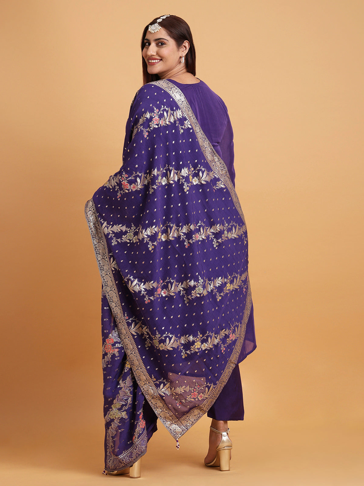 Royal blue with gold woven kurta set and dupatta