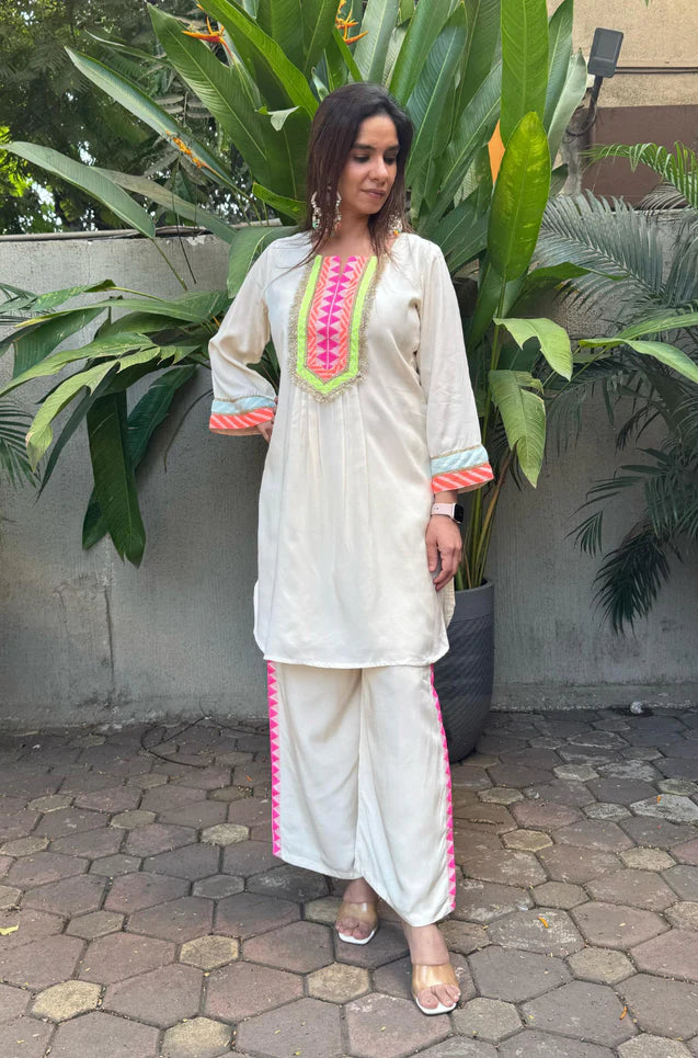 Neon ivory co-ord set with flared sleeves