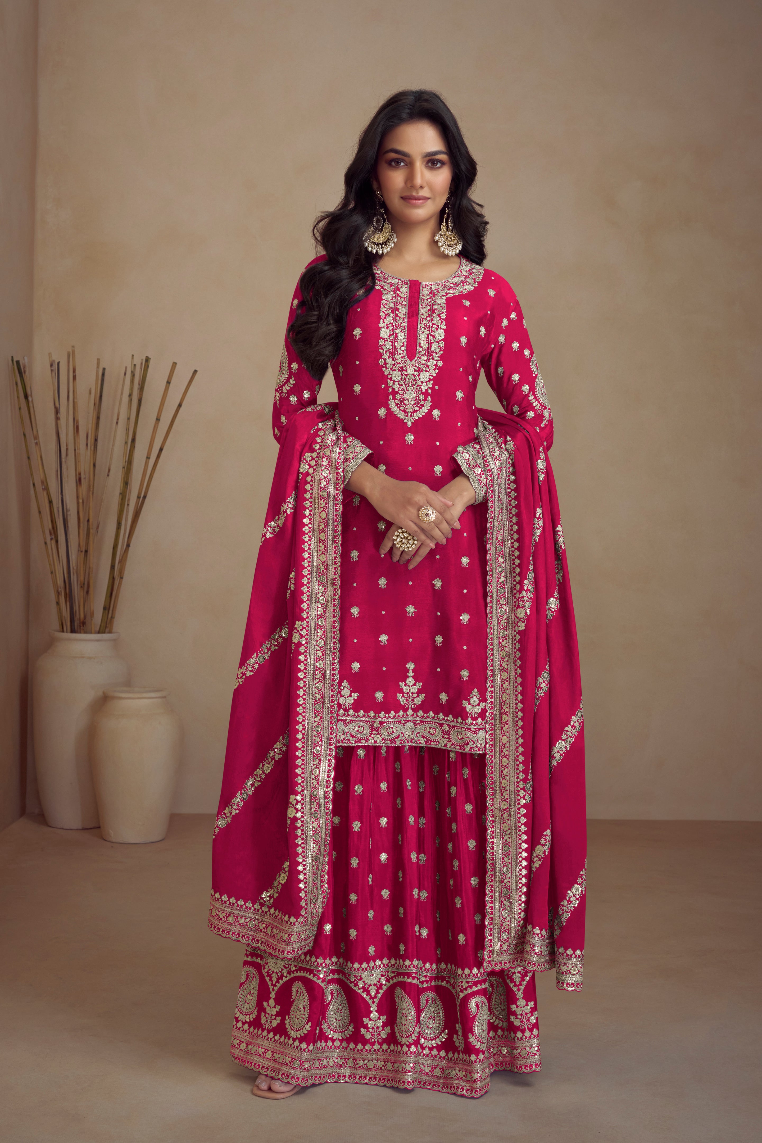 Deep pink kurta and sharara set