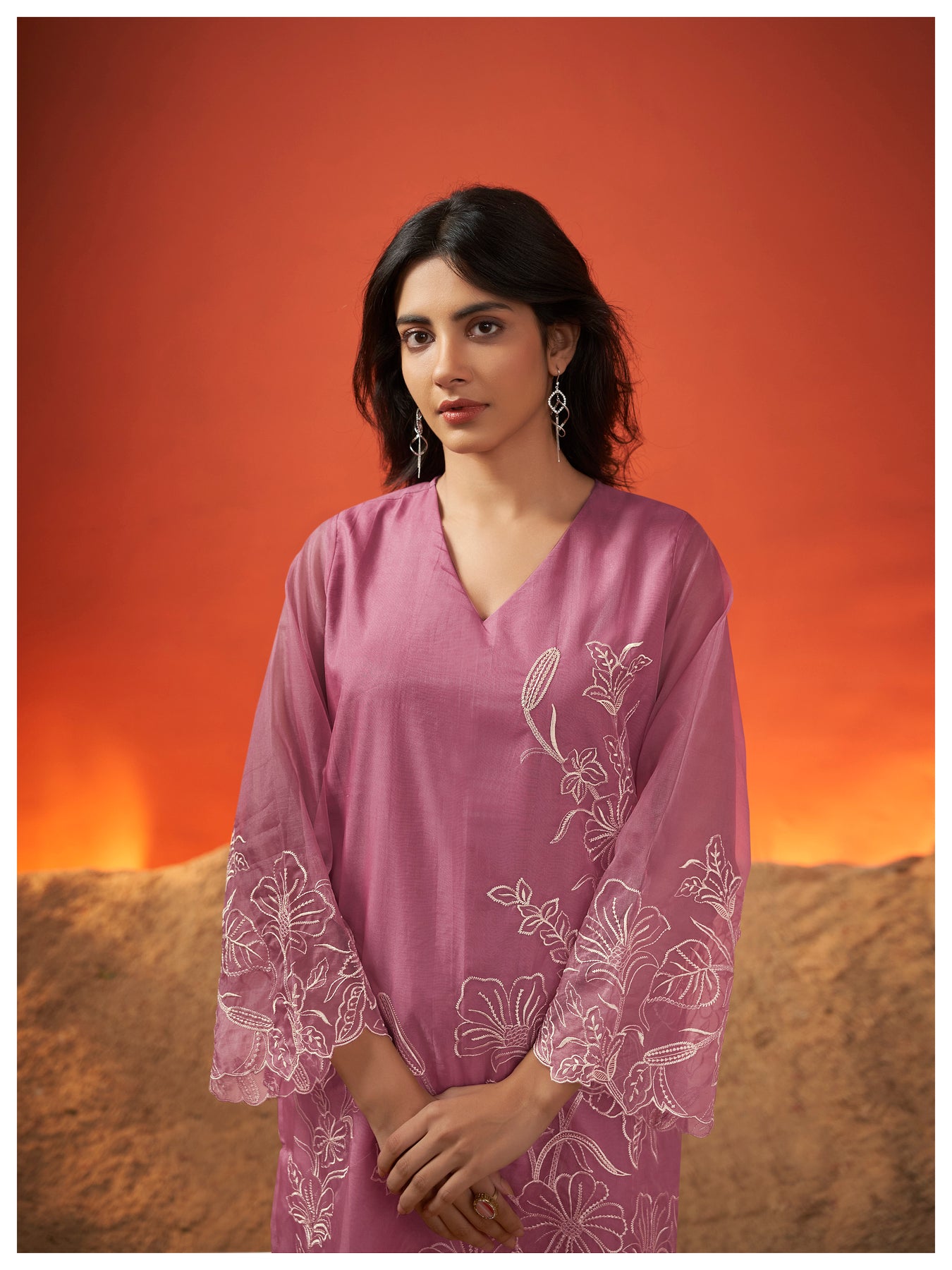 Lavender layered kurta set with scallop dupatta