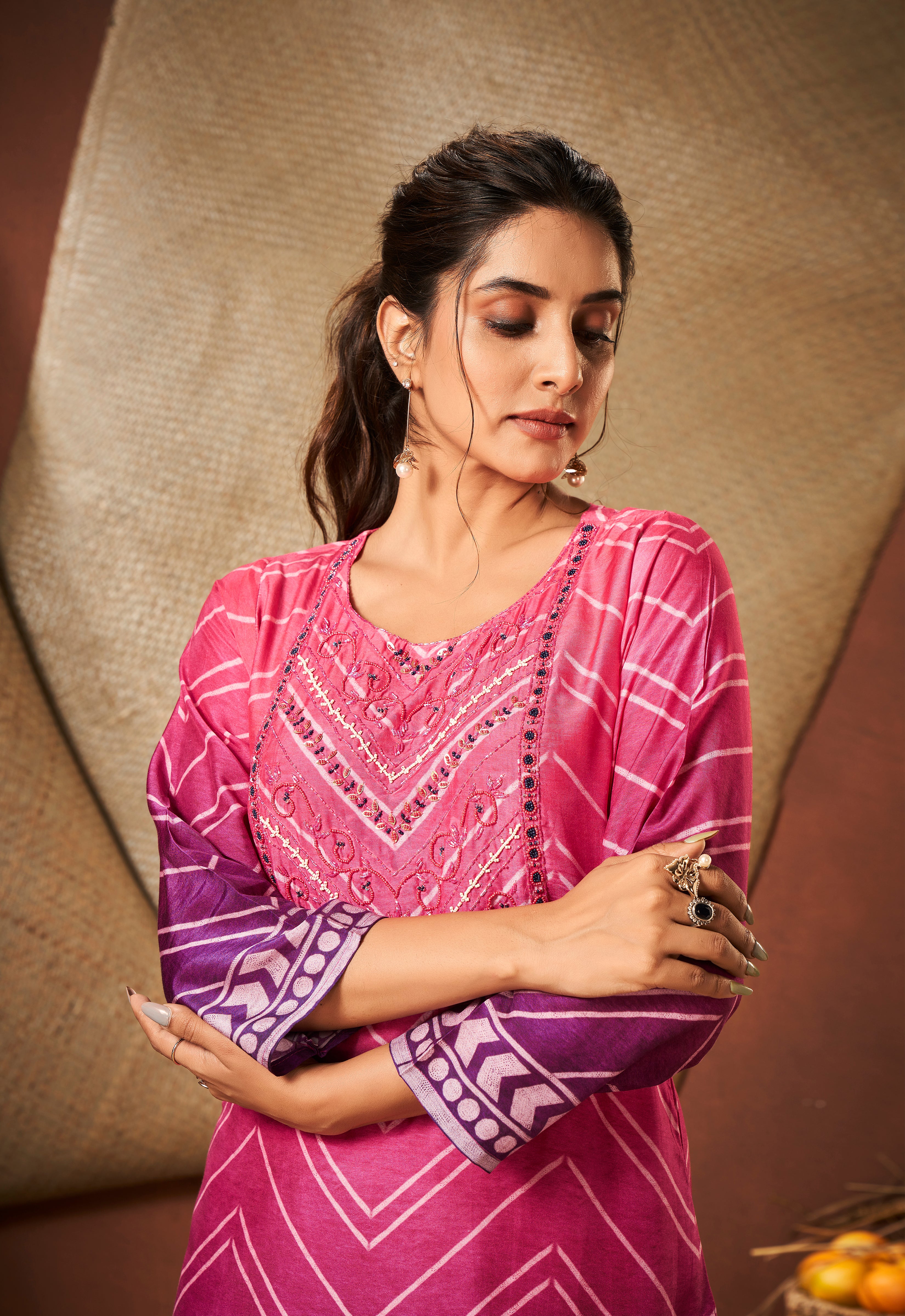 Pink Tie die kurta set with matching dupatta