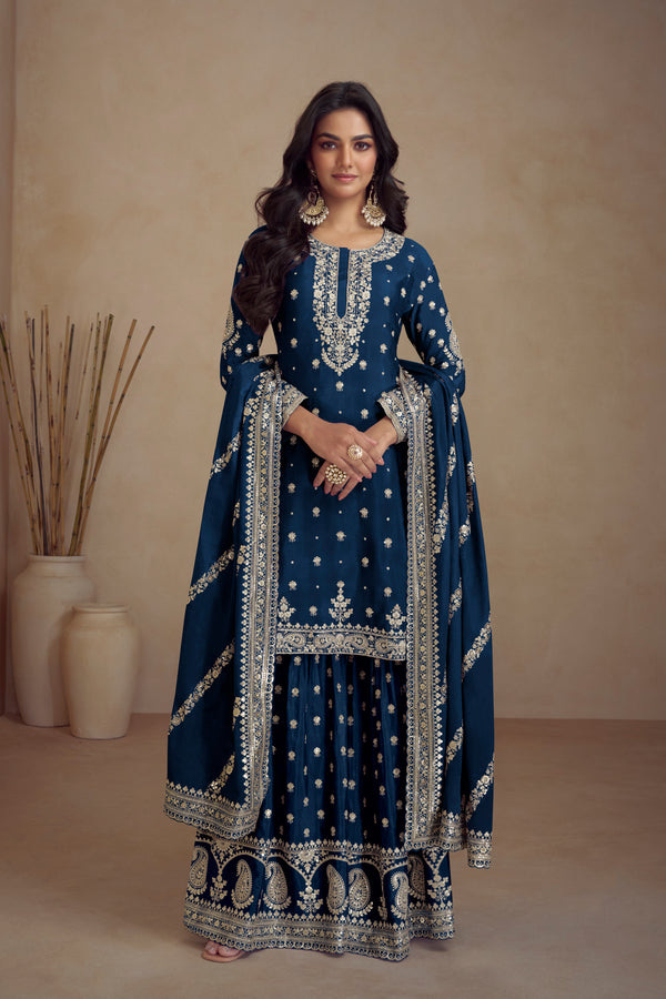 Royal blue kurta and sharara set