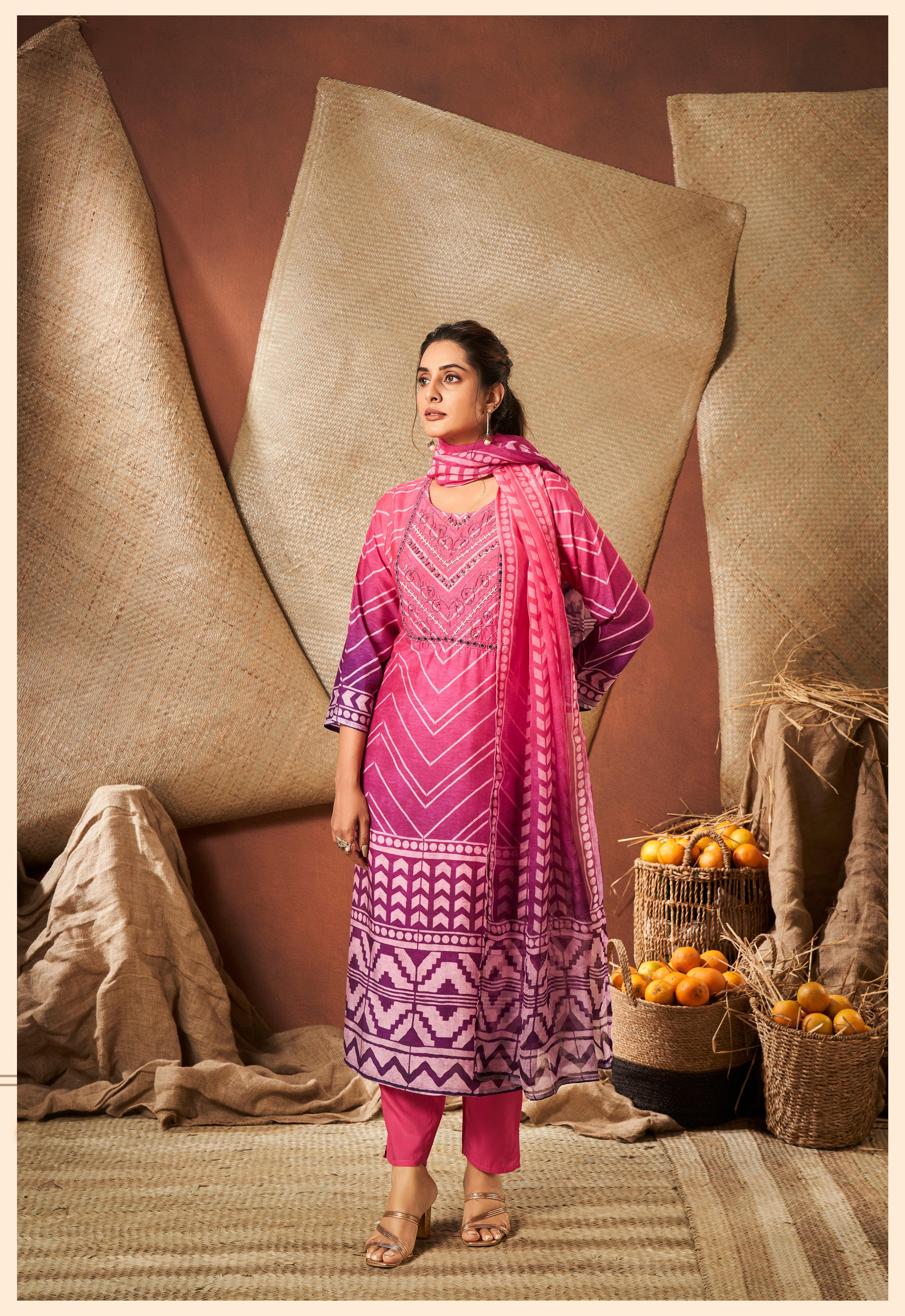 Pink Tie die kurta set with matching dupatta