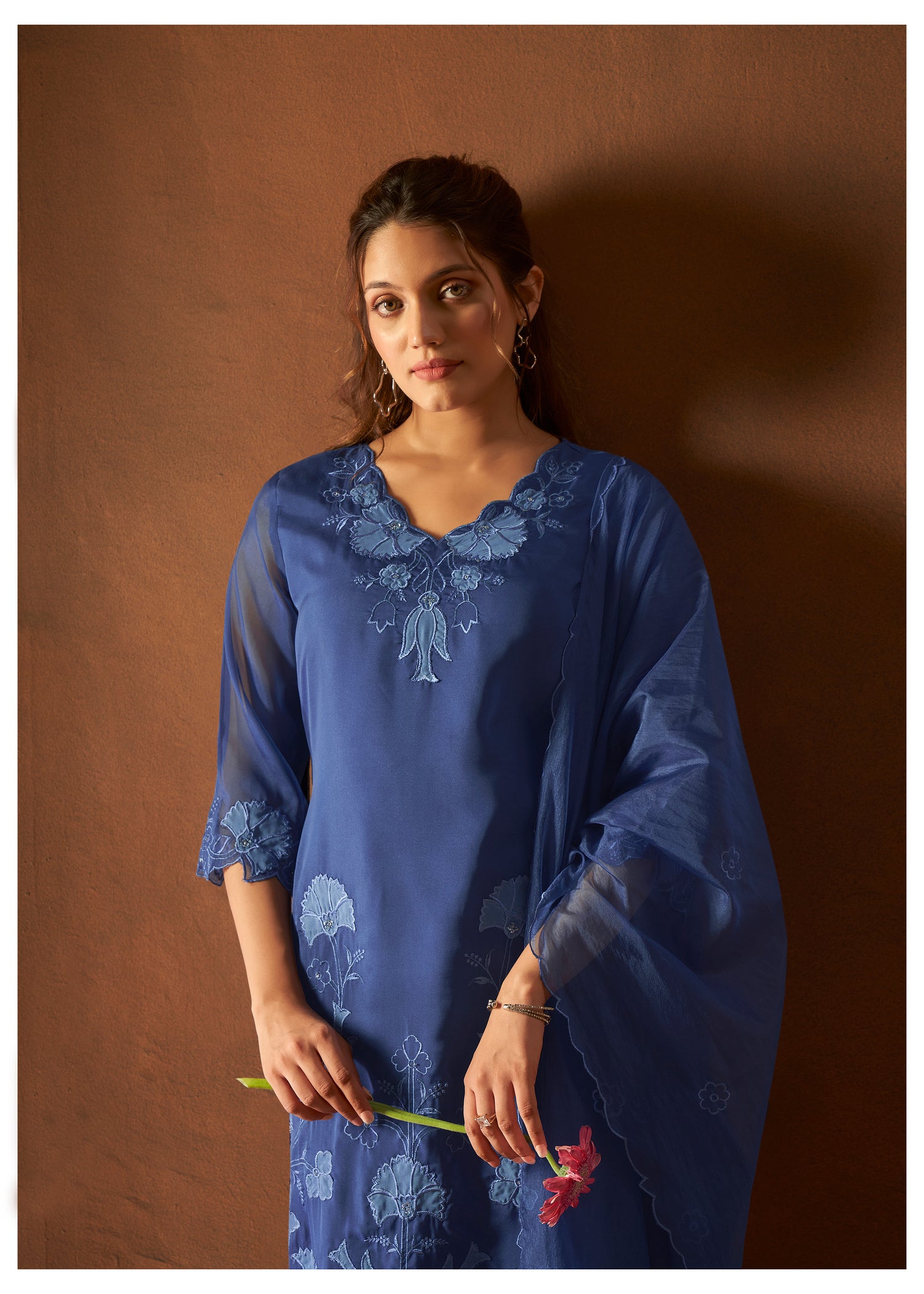 Cobalt blue kurta set with scallop dupatta