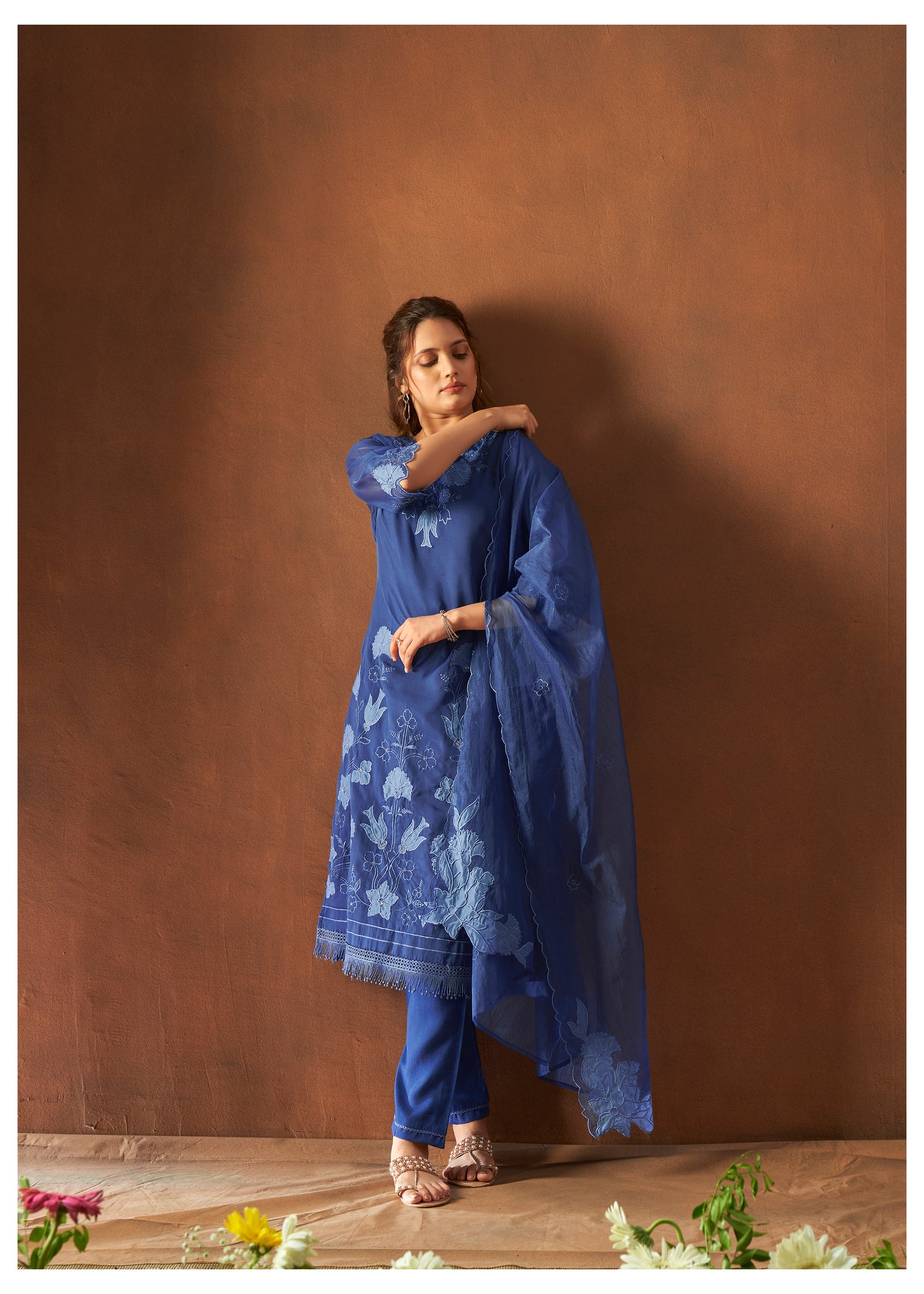 Cobalt blue kurta set with scallop dupatta