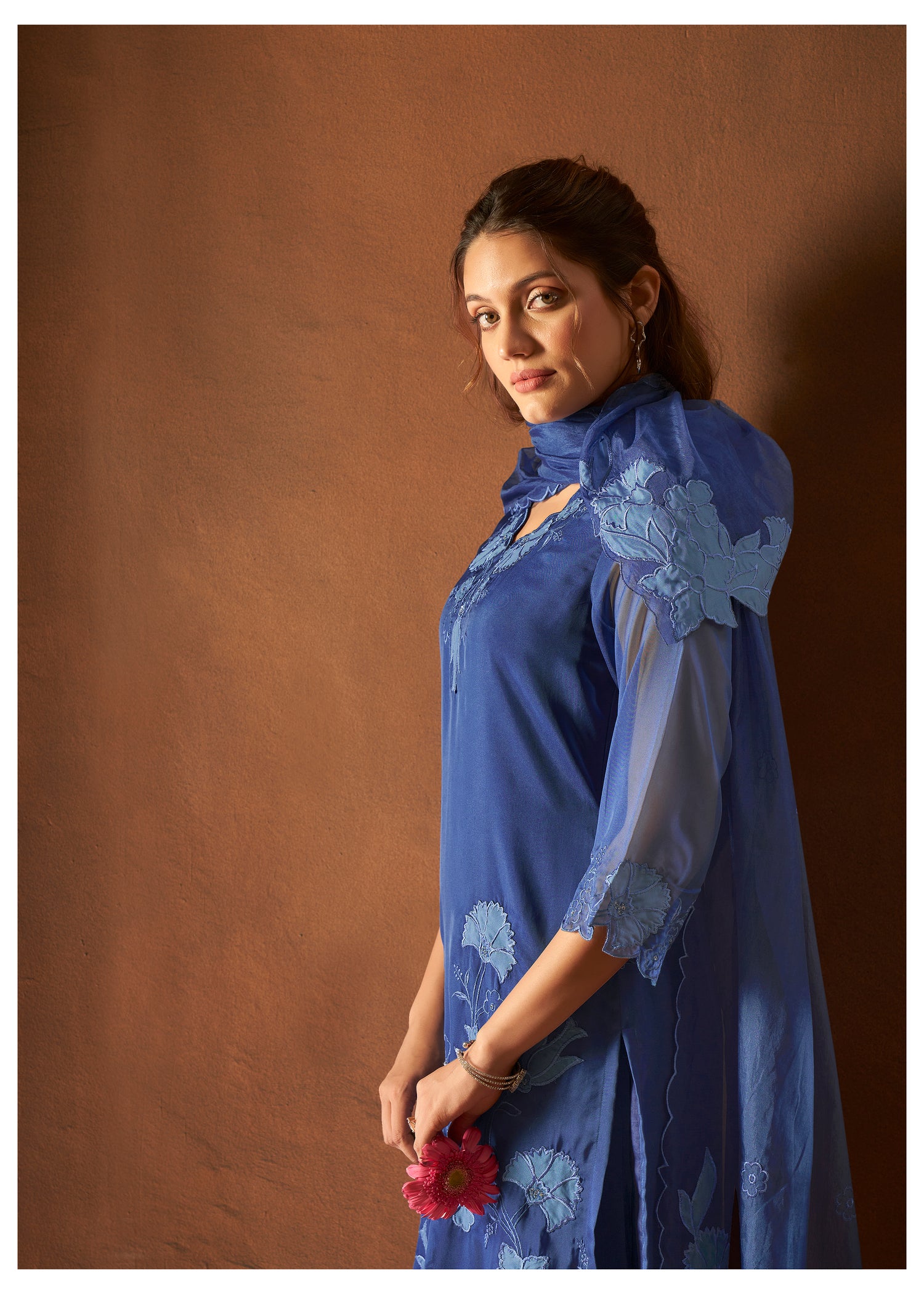 Cobalt blue kurta set with scallop dupatta