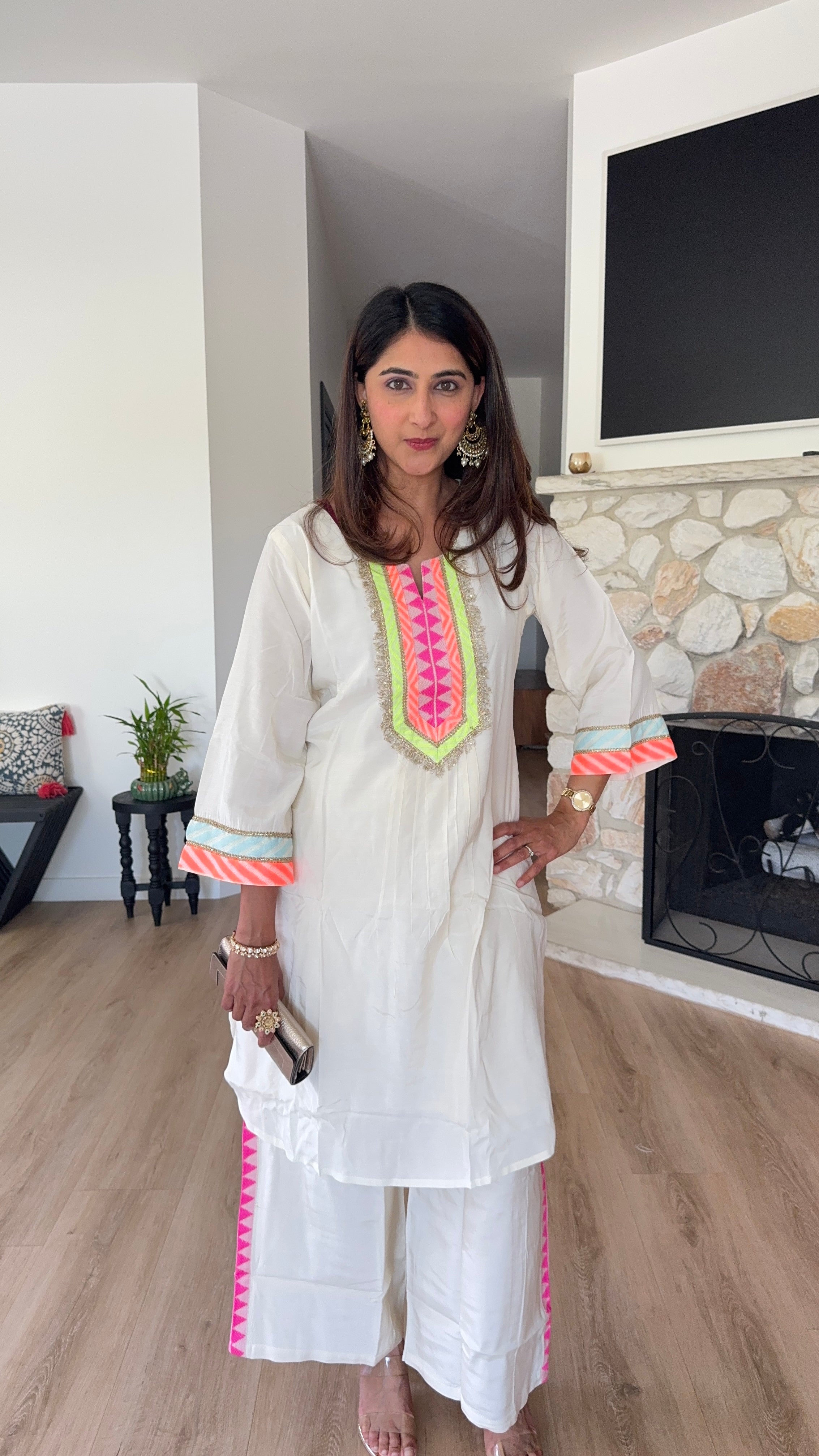Neon ivory co-ord set with flared sleeves