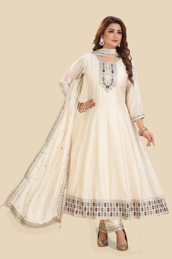 Cream Anarkali set with matching dupatta