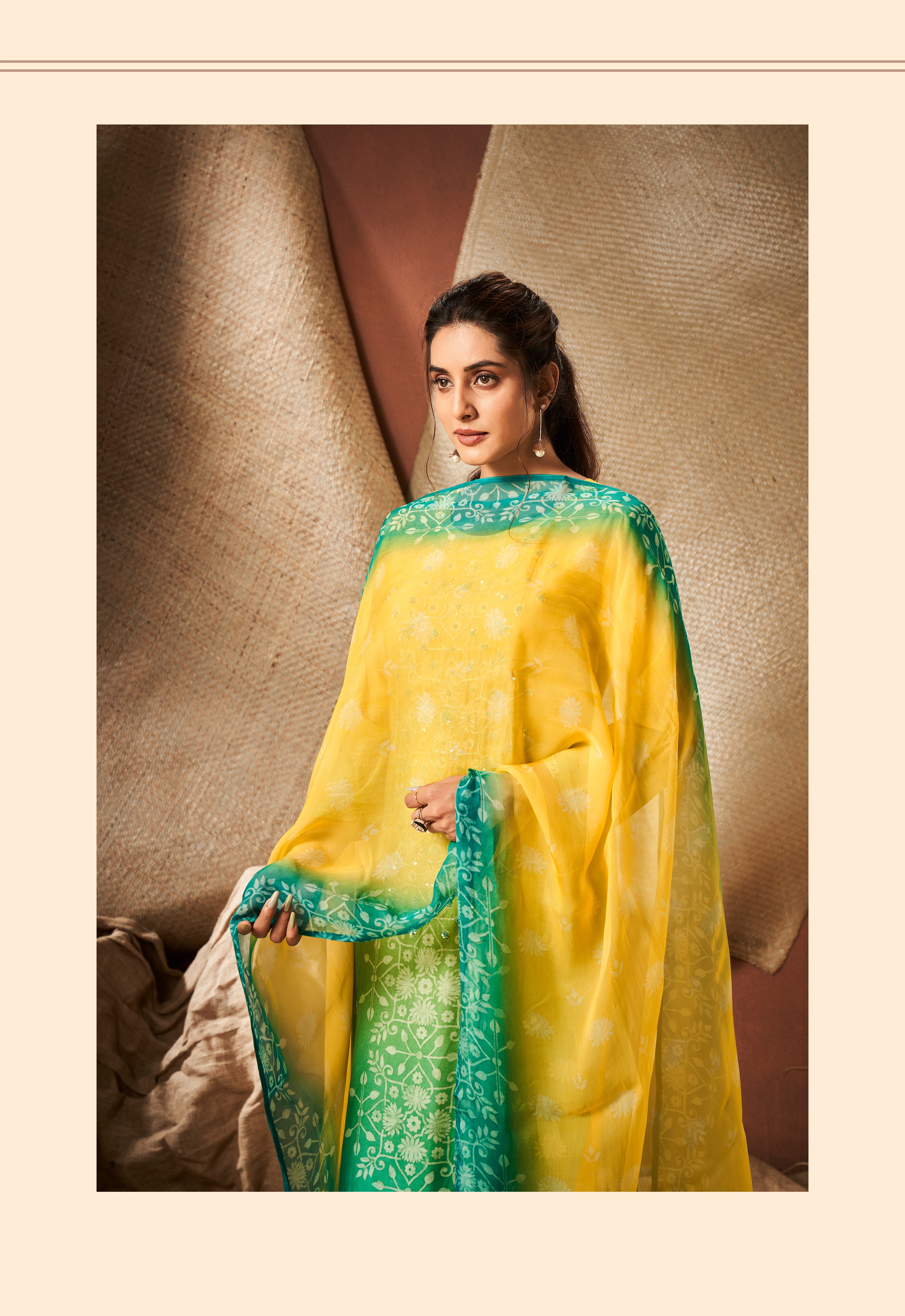 Lemon yellow tie die kurta set with matching dupatta