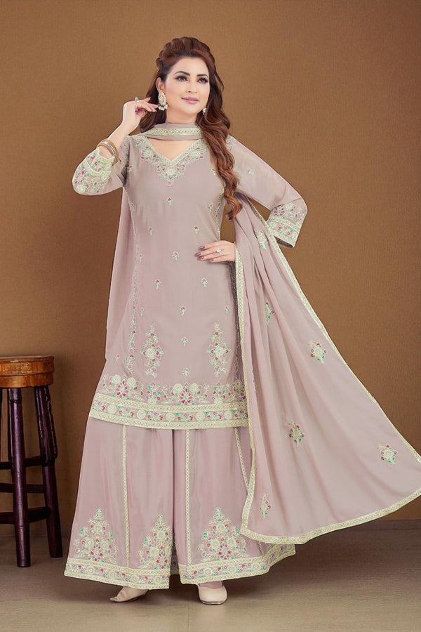 Dusky pink v-neck chinon silk palazzo set