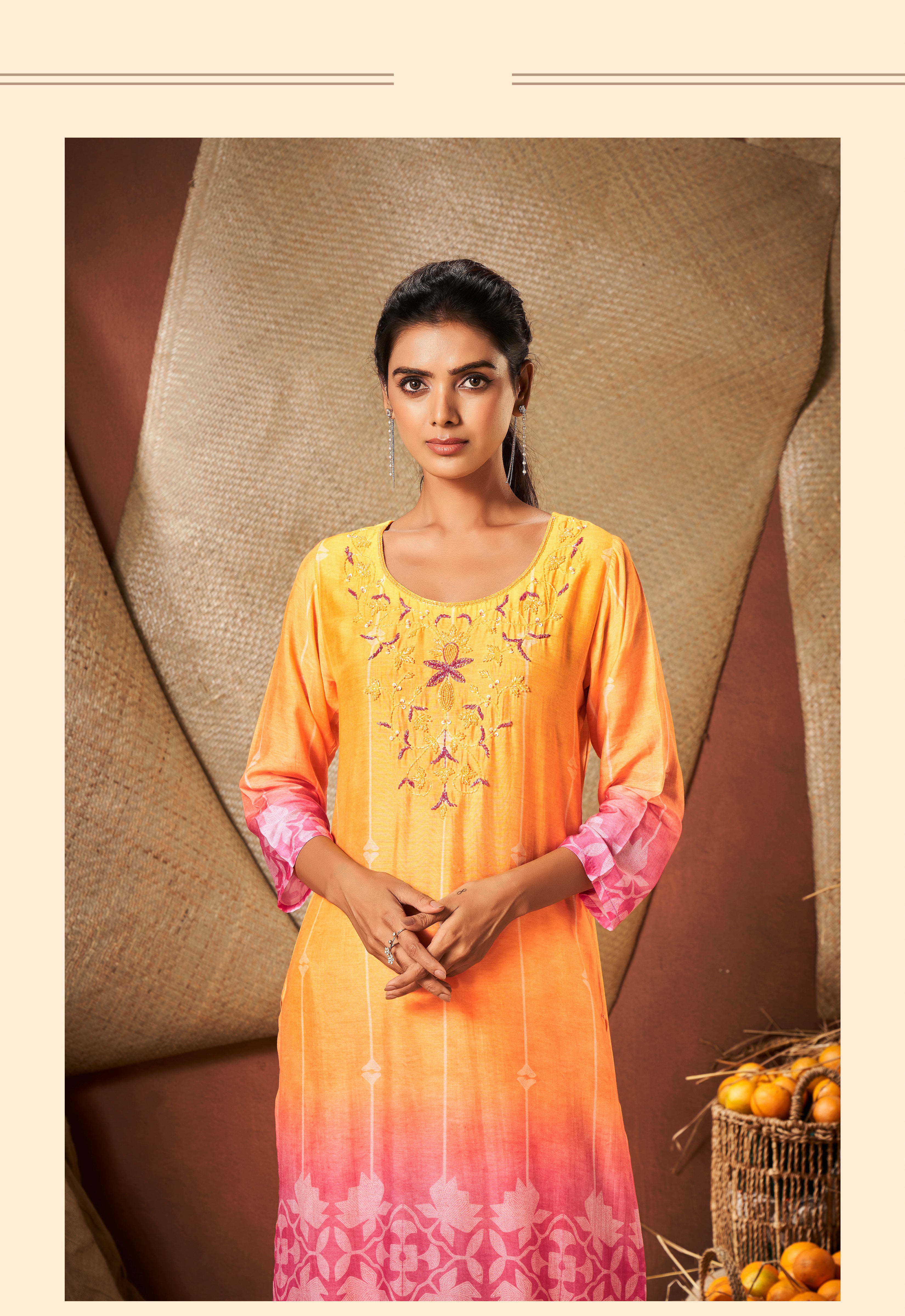 Bright yellow tie die kurta set with dupatta