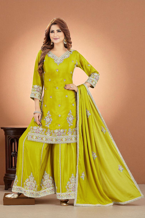 Lime green v-neck chinon silk palazzo set