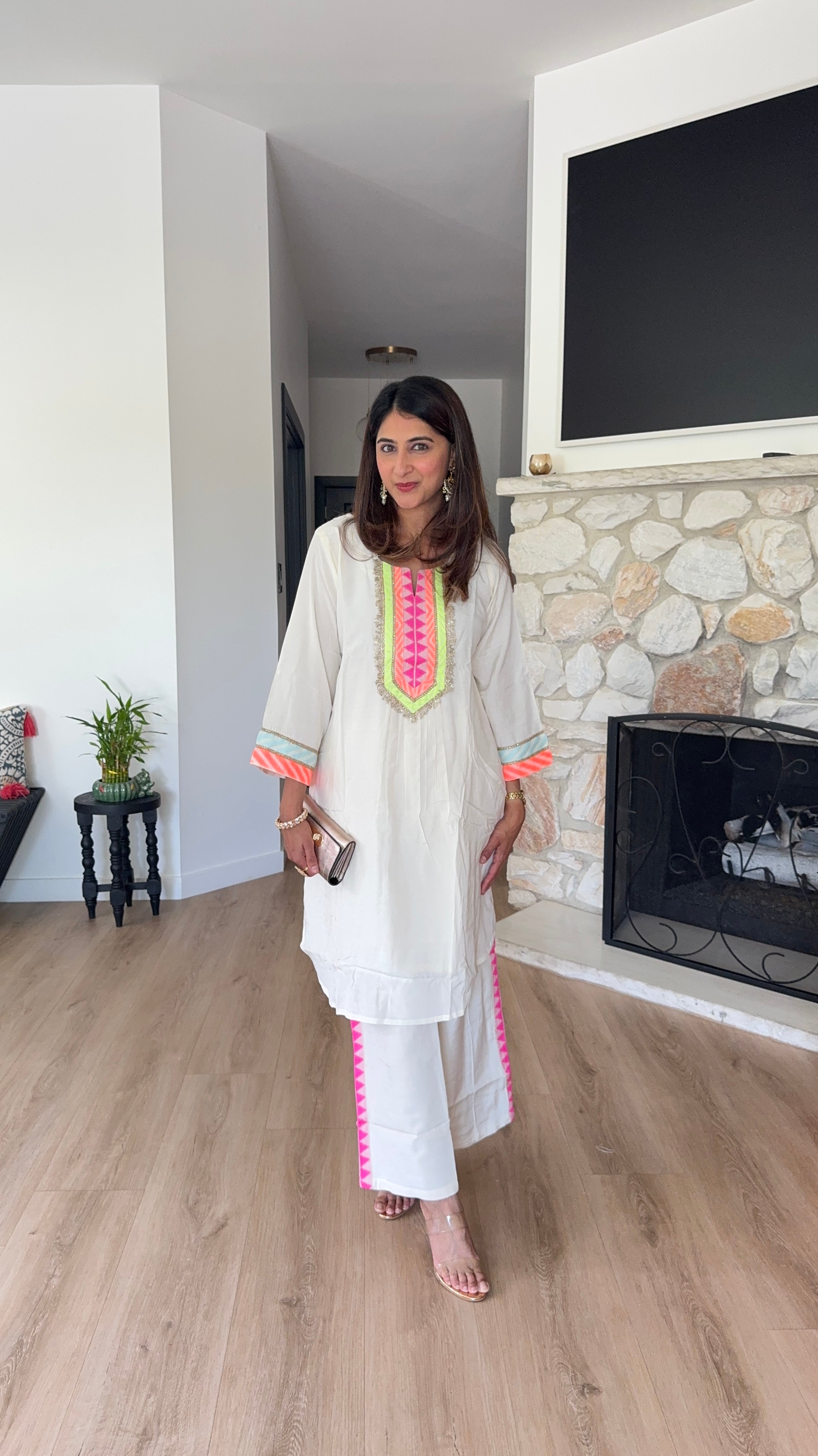 Neon ivory co-ord set with flared sleeves