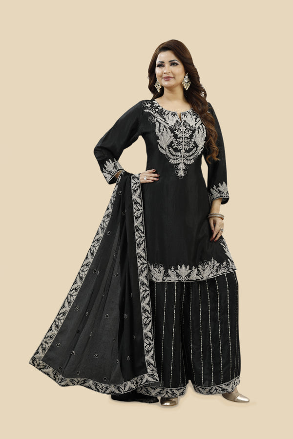 Black embroidered kurta and palazzo set