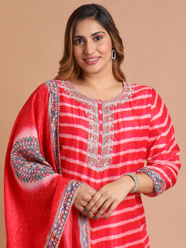 Red and pink tie dye kurta set