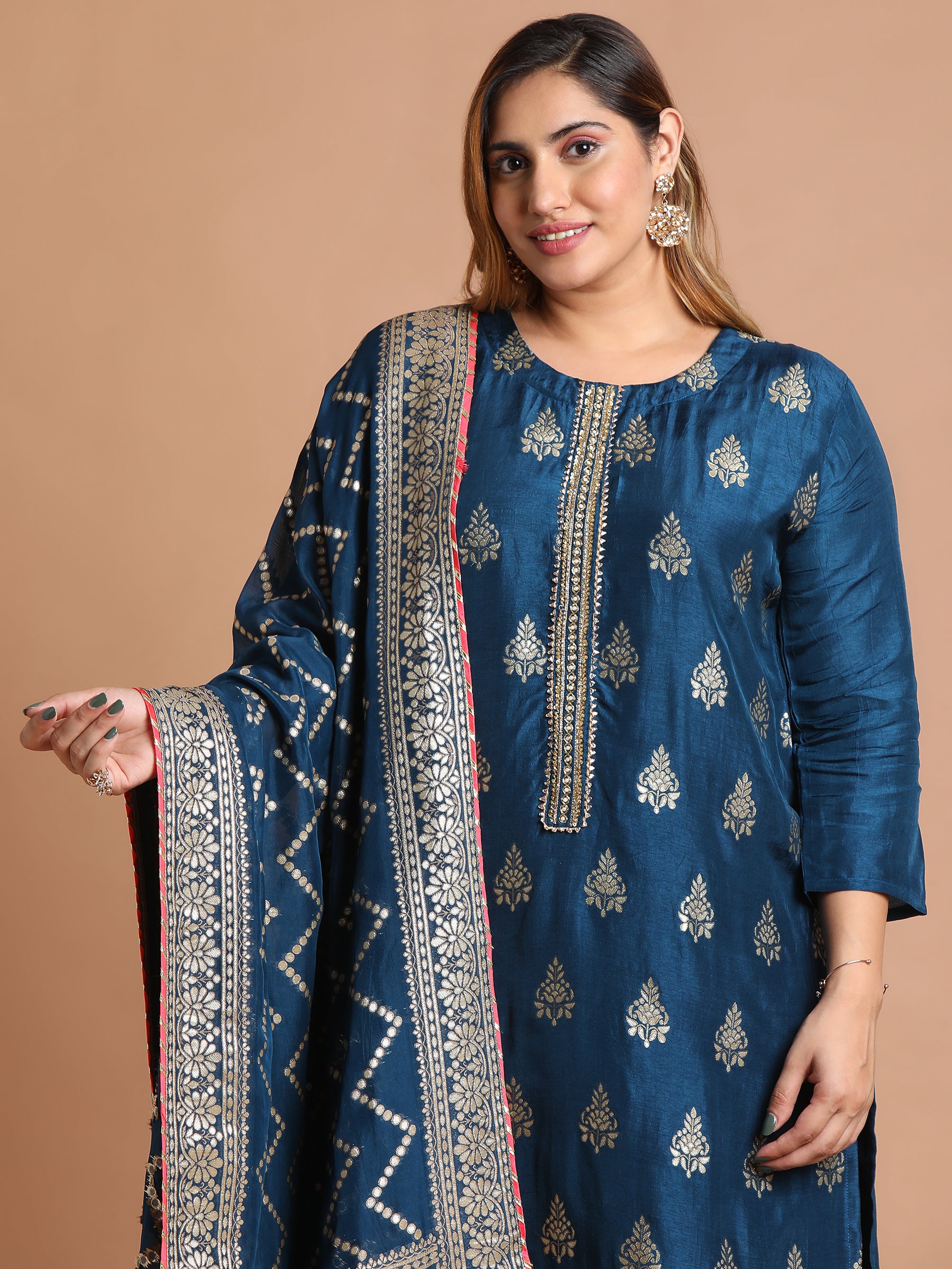 Navy blue with gold woven kurta set