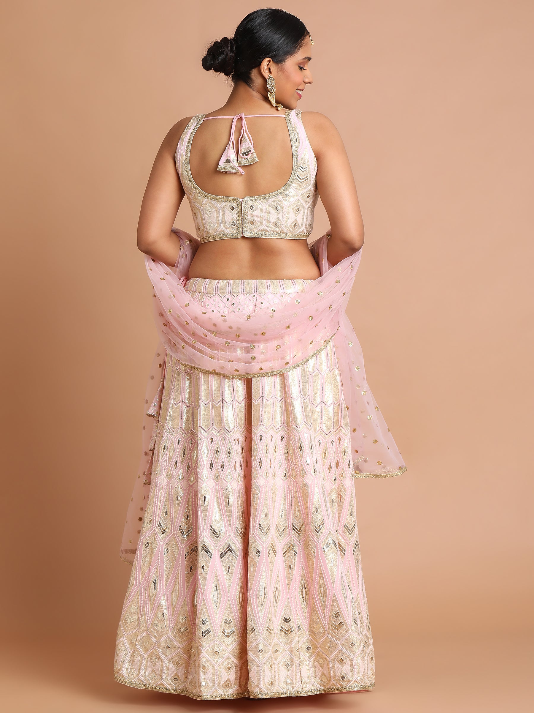 Light pink with gold sequin geometric lehenga set