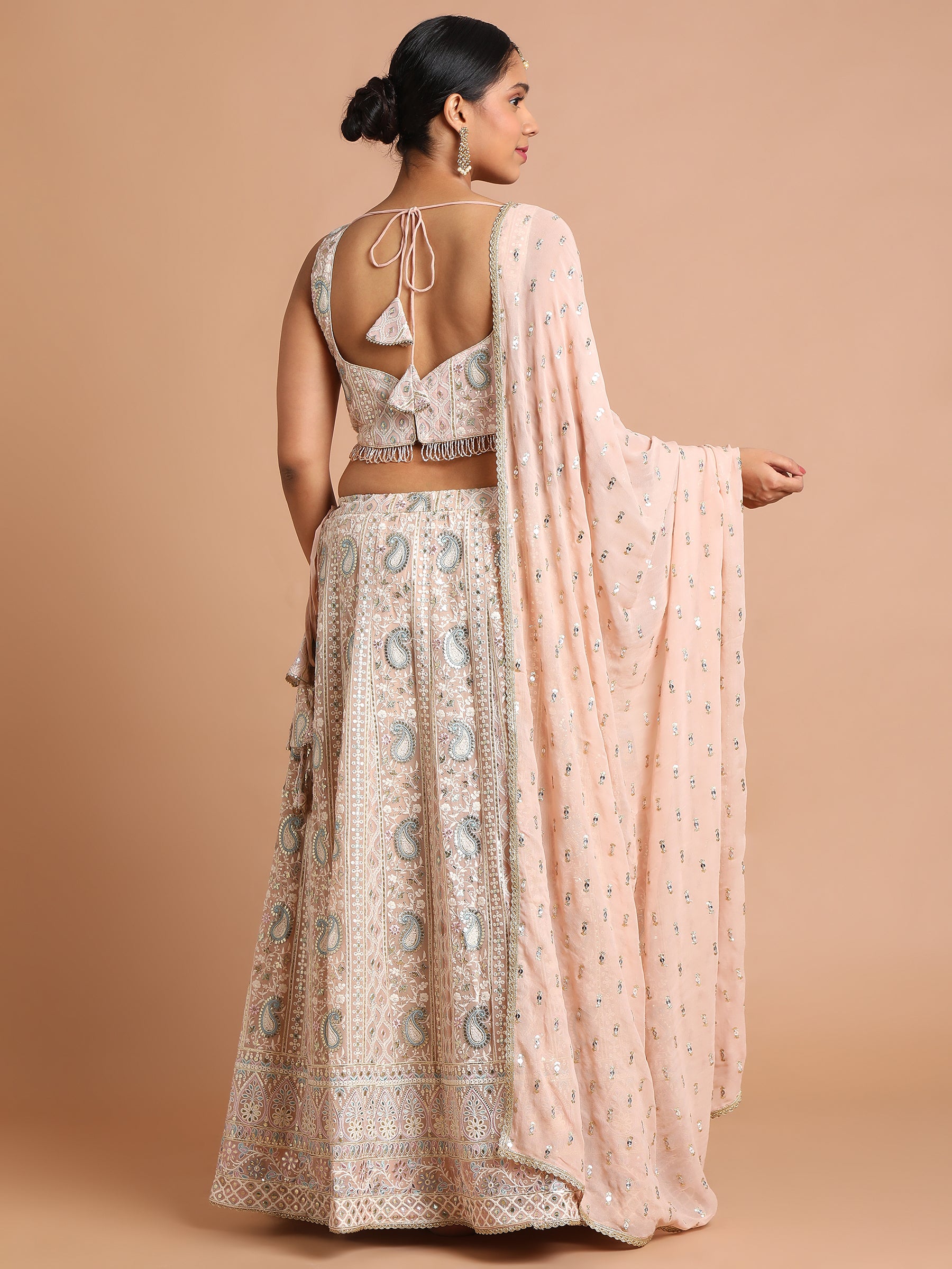 Light peach with grey paisely embroidered lehenga set