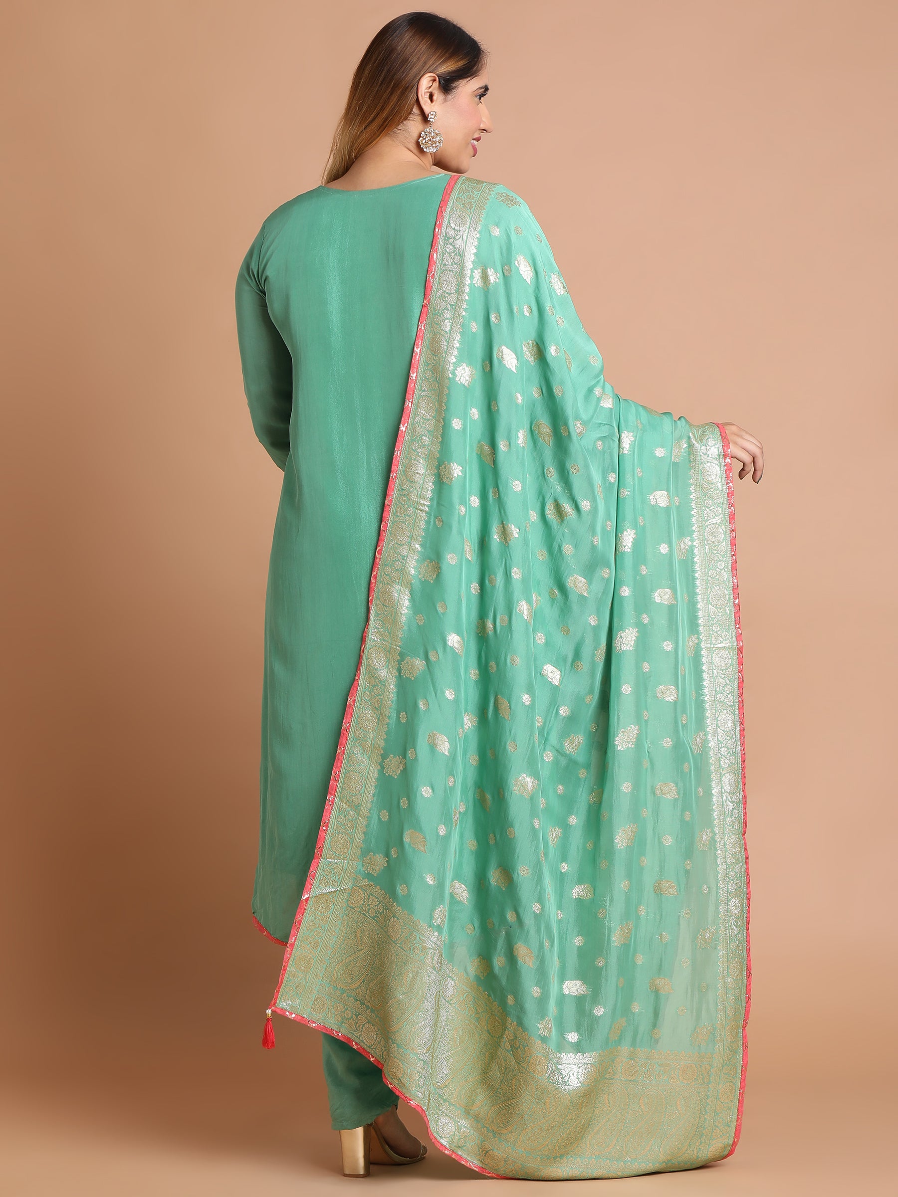 Sea-green-with-gold-woven-kurta-set