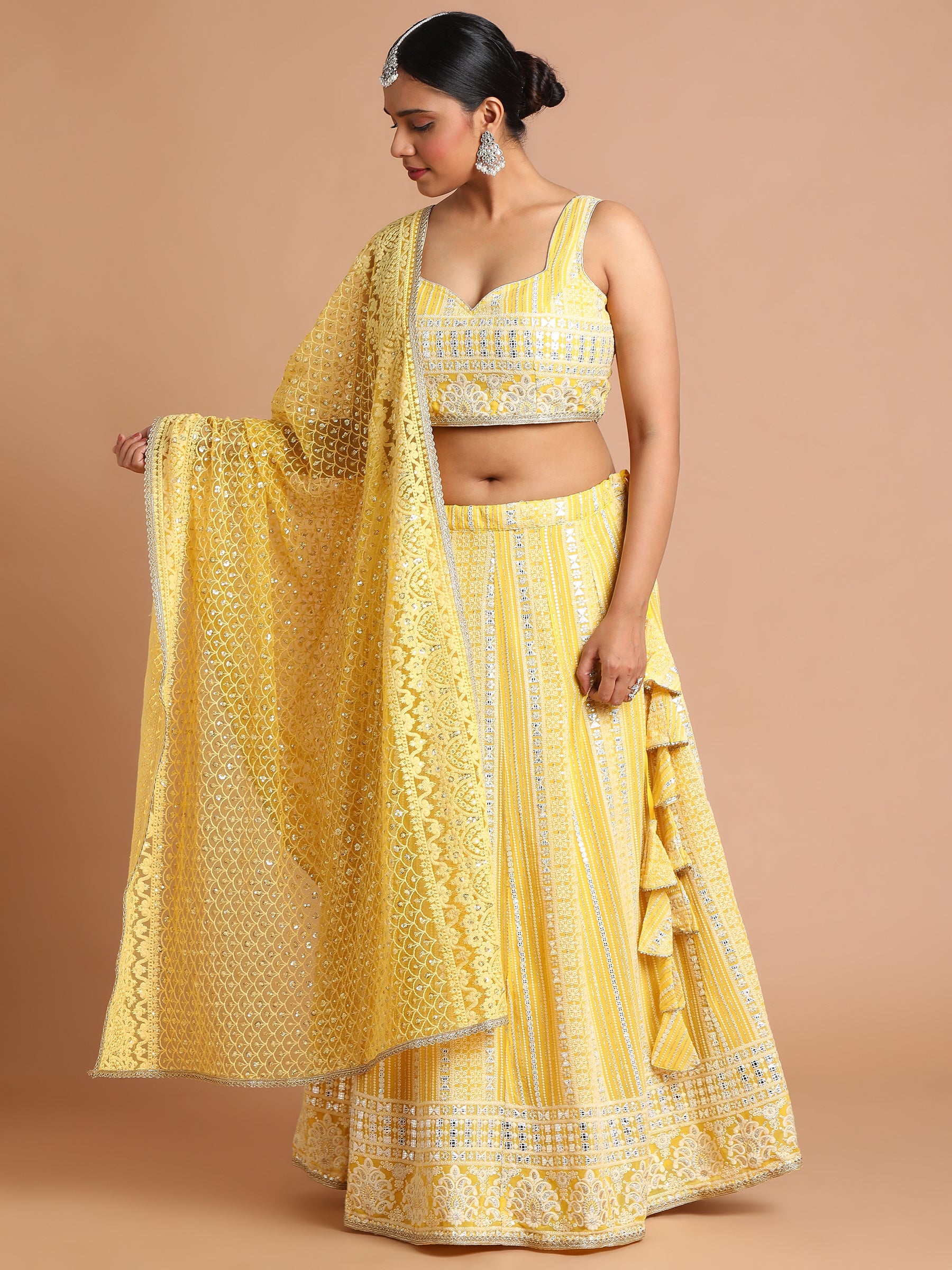 Yellow-sequin-and-thread-embroidered-lehenga-set